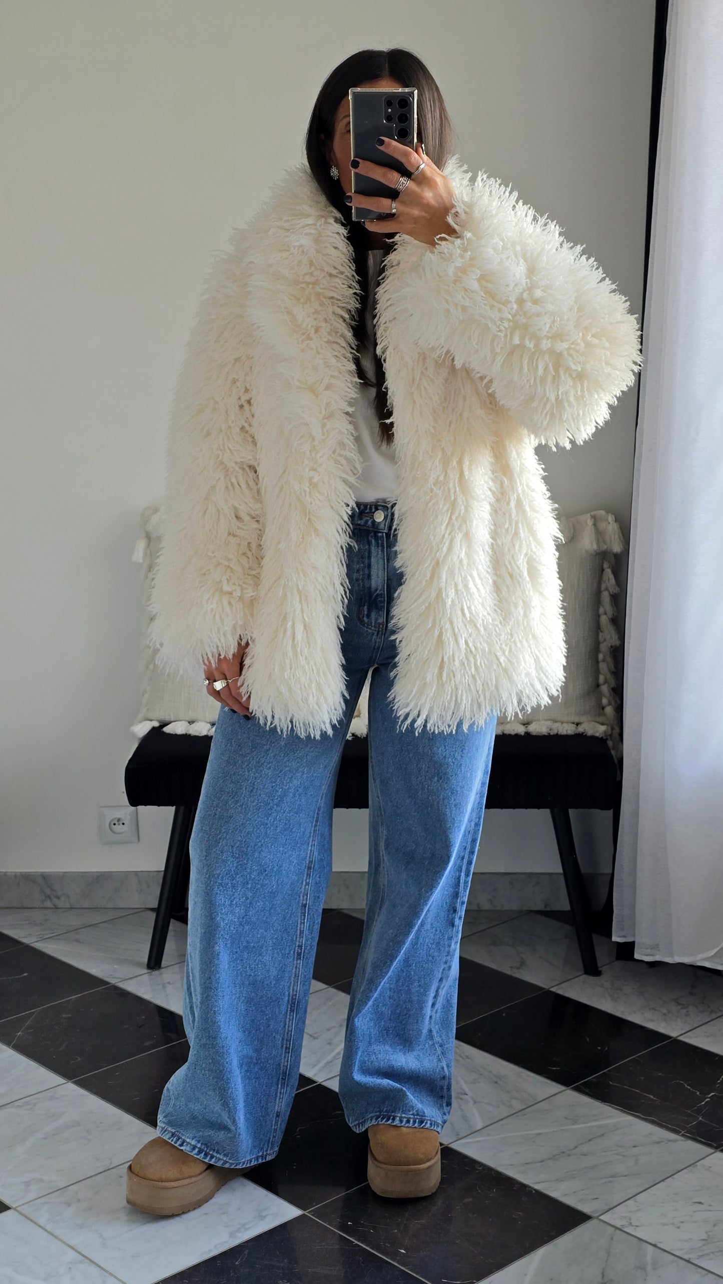 Veste fourrure effet mouton Selena Blanche