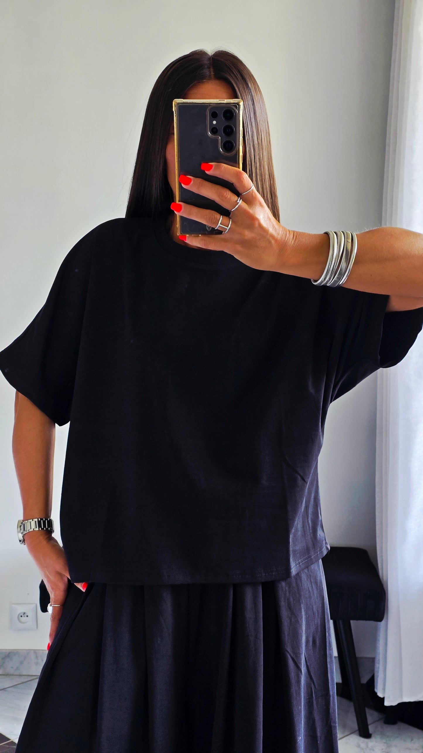 T-shirt oversize Noir en 100 % coton – Maille jersey