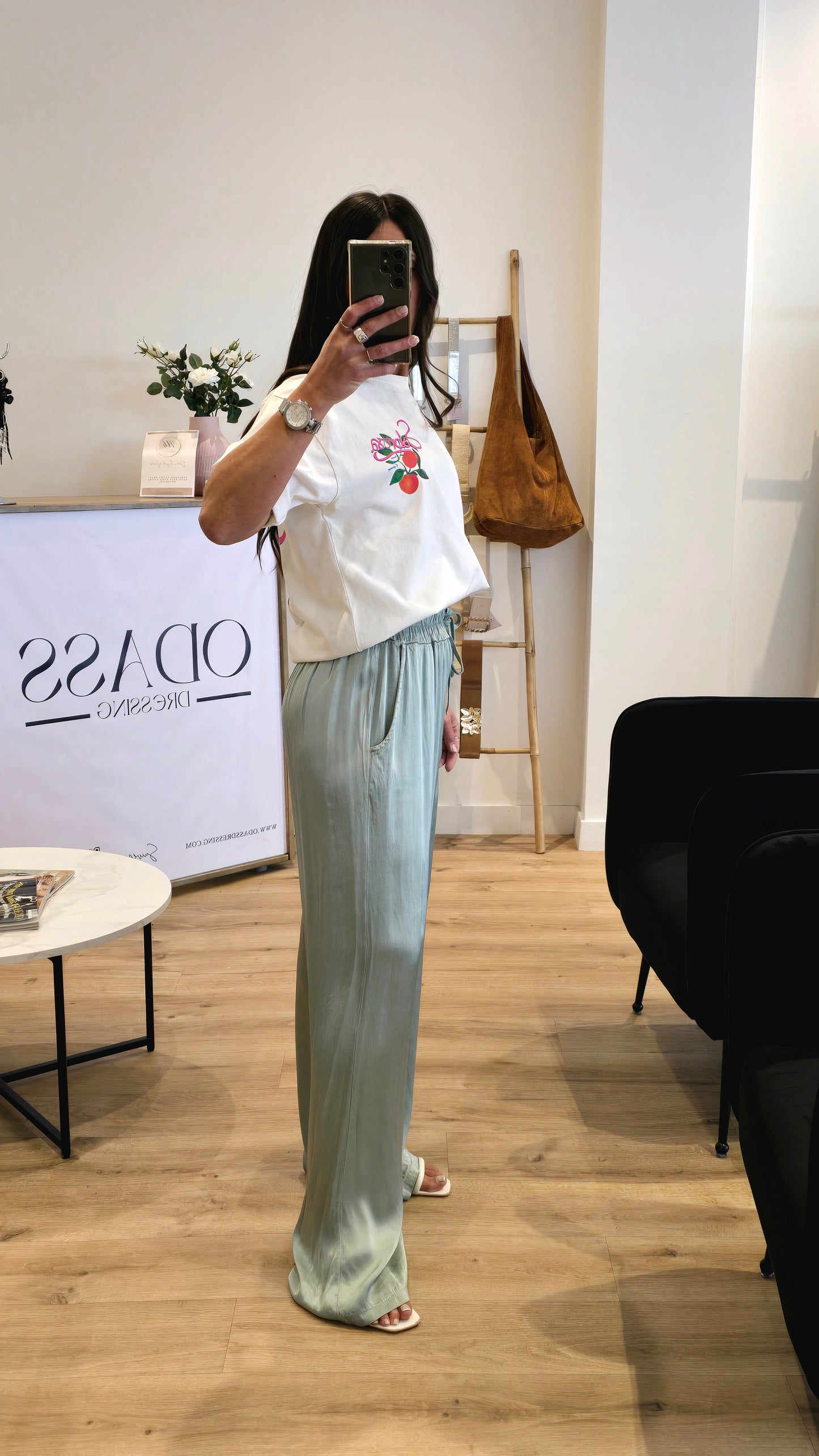 Pantalon Fluide En 100% Viscose Vert Sauge – Made In Italy