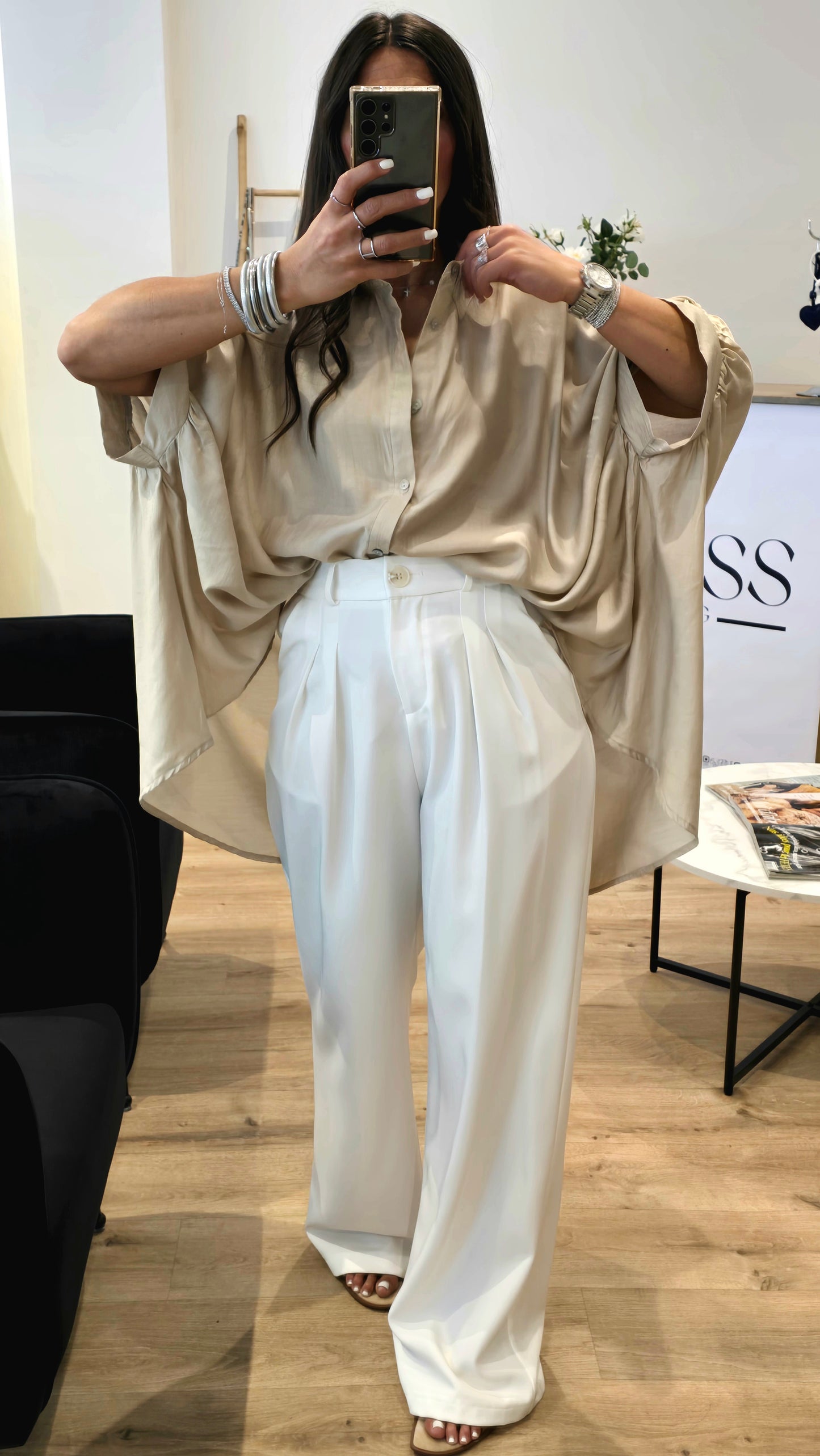 Chemise oversize fluide beige