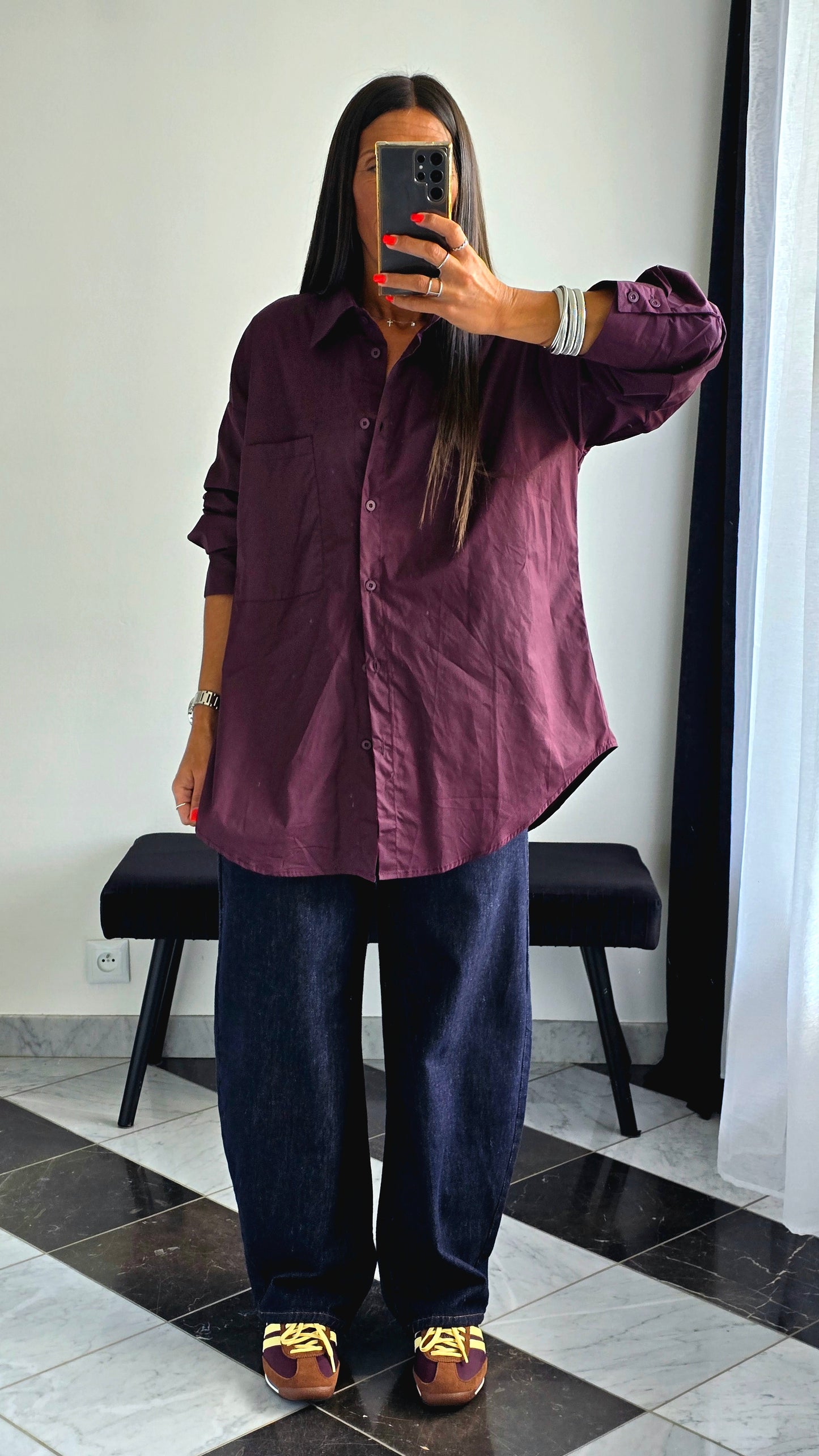 Chemise Oversize Bordeaux – 100% Coton
