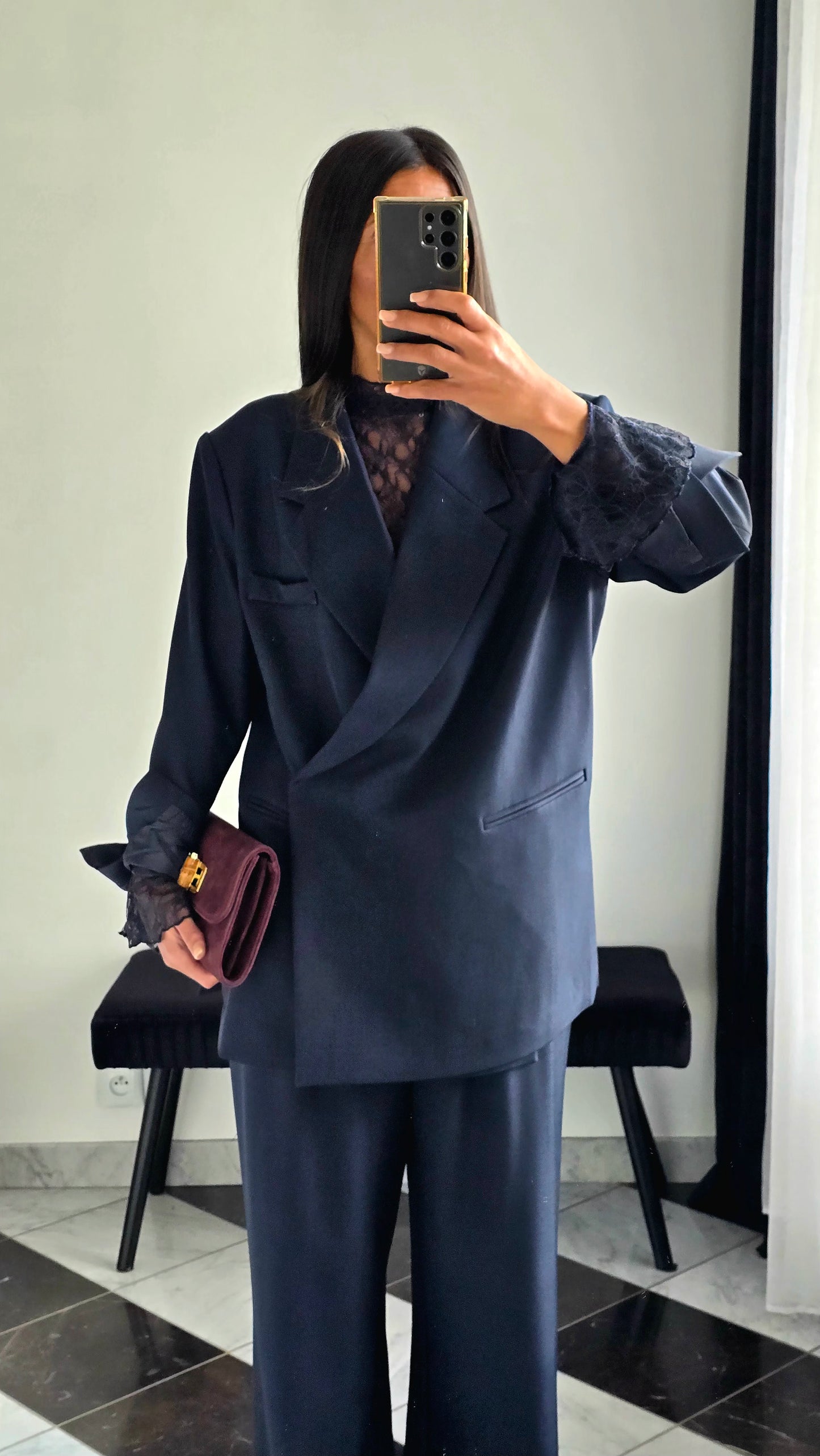 Blazer Croisé Oversize – Bleu Marine Profond