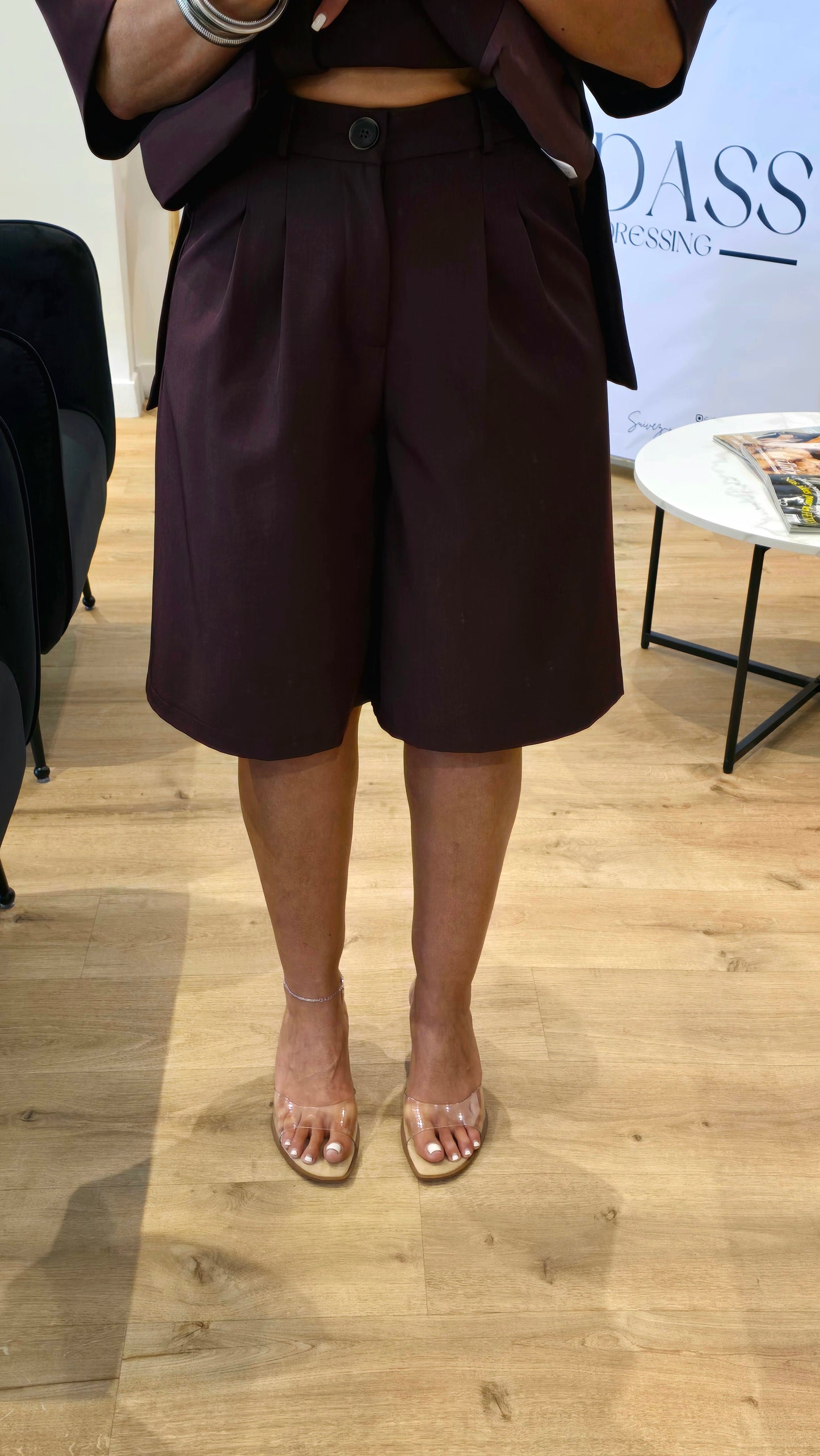 Bermuda taille haute – Aubergine