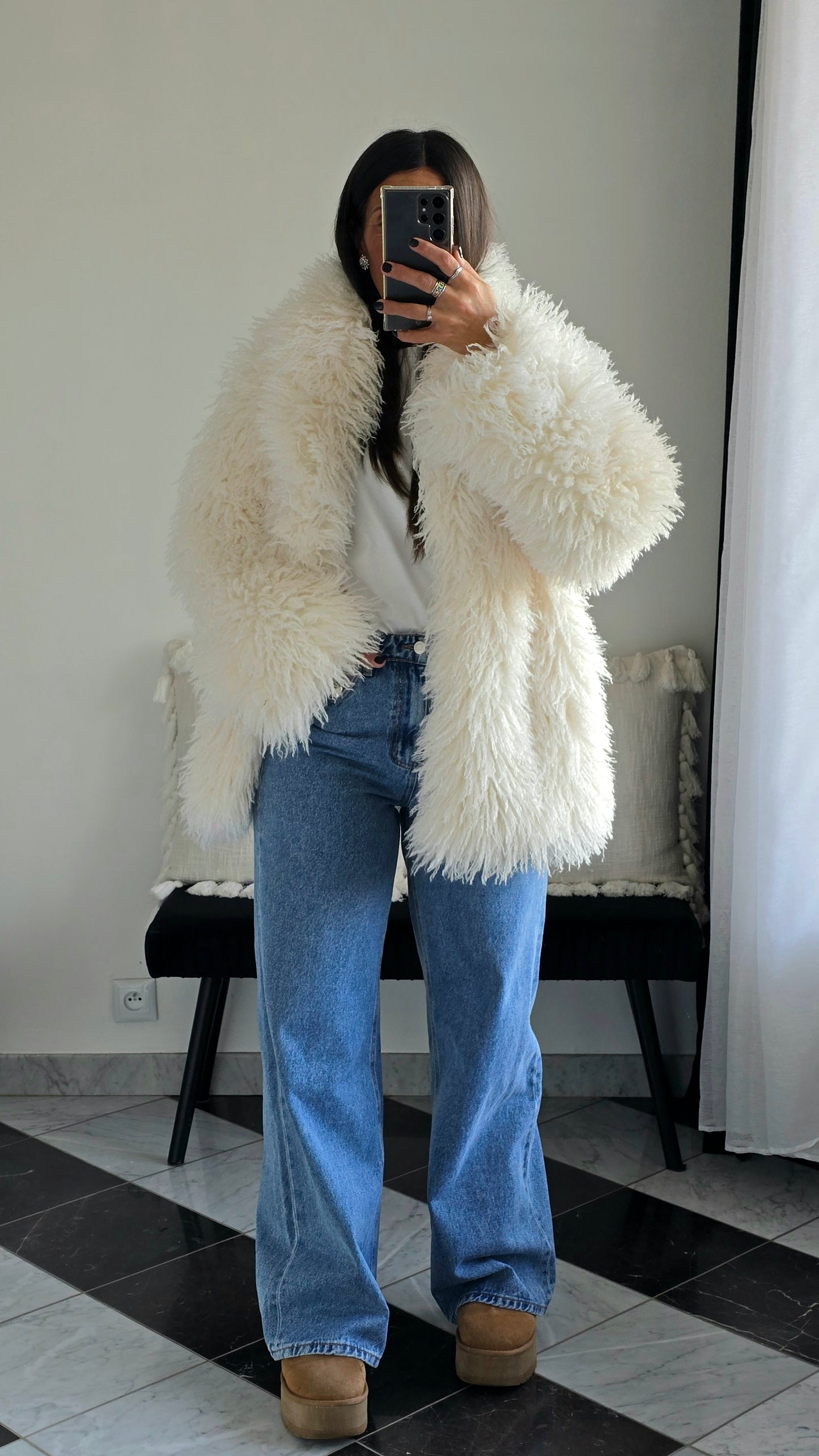 Veste fourrure effet mouton Selena Blanche