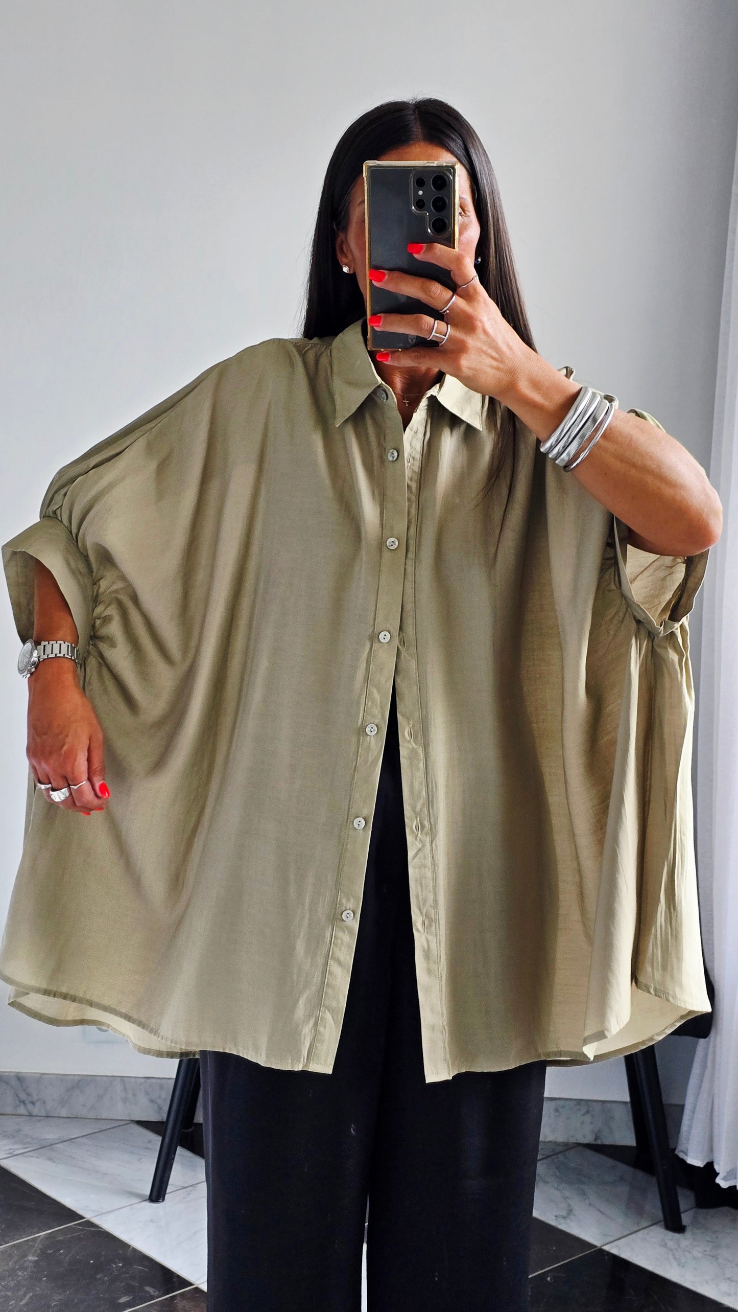 Chemise oversize fluide Kaki clair