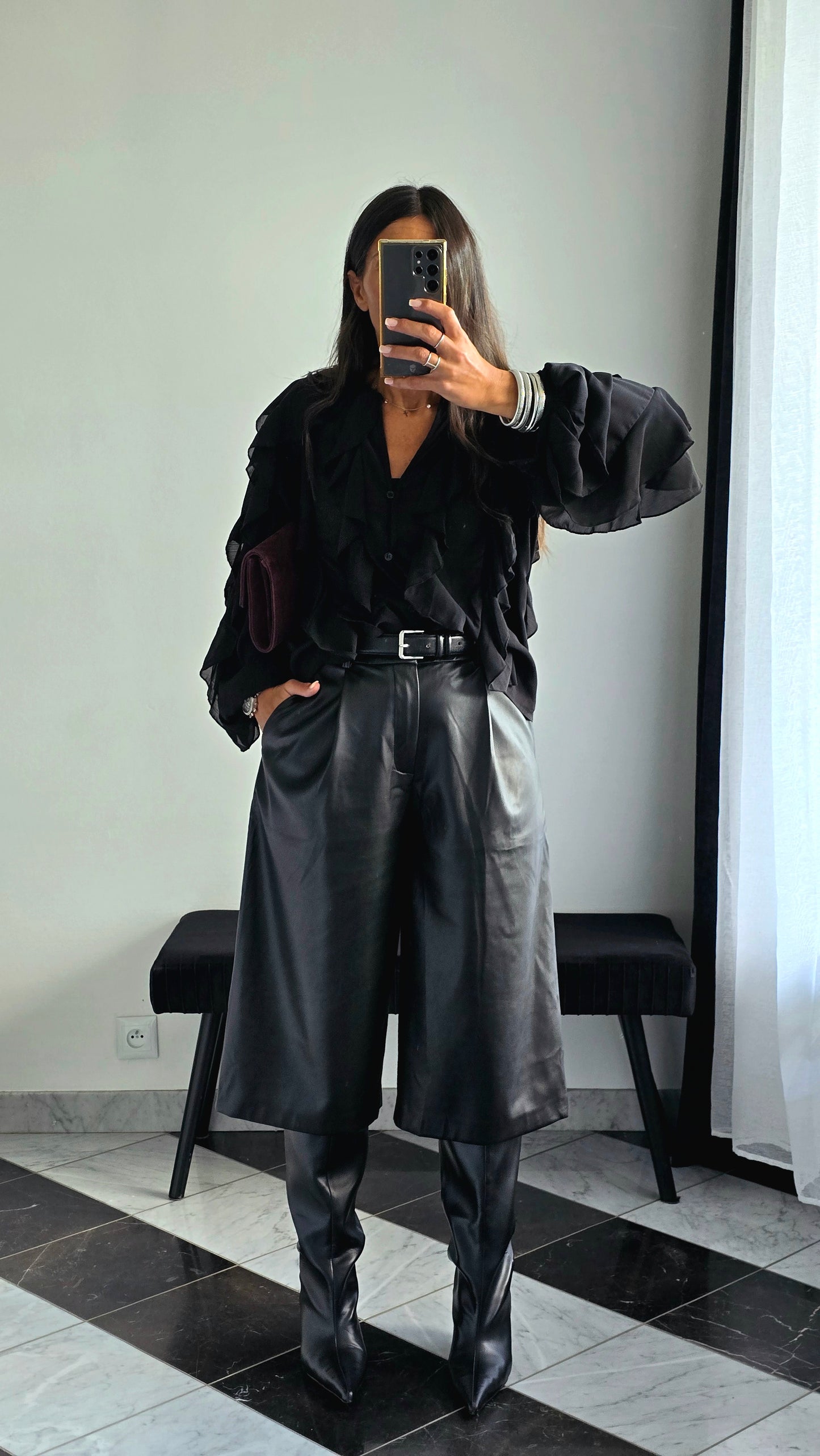 Bermuda Simili Cuir Noir