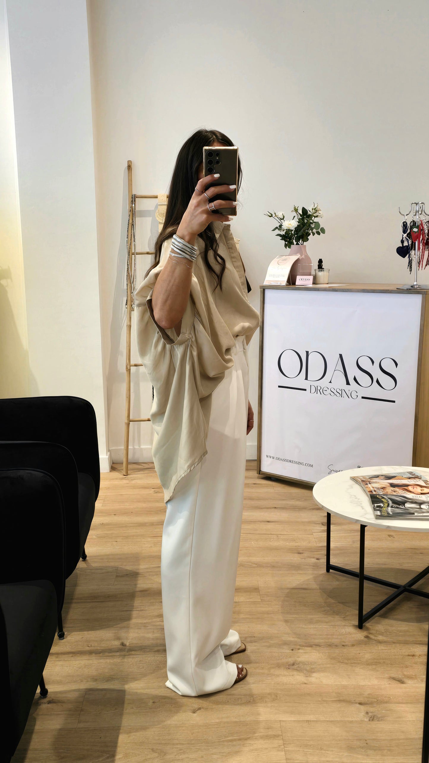 Chemise oversize fluide beige