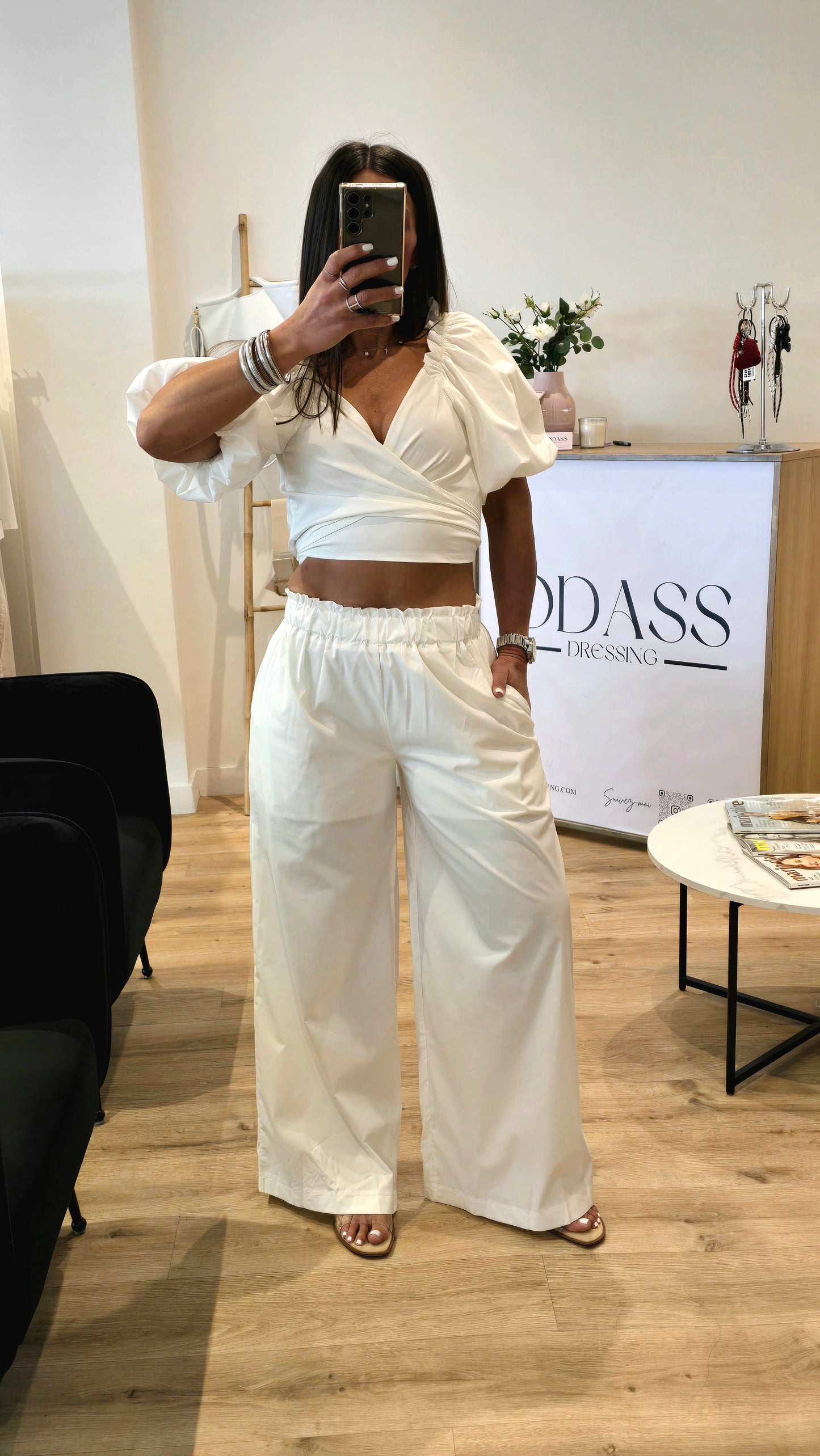Ensemble 2 pièces coton blanc – Haut noué et pantalon large
