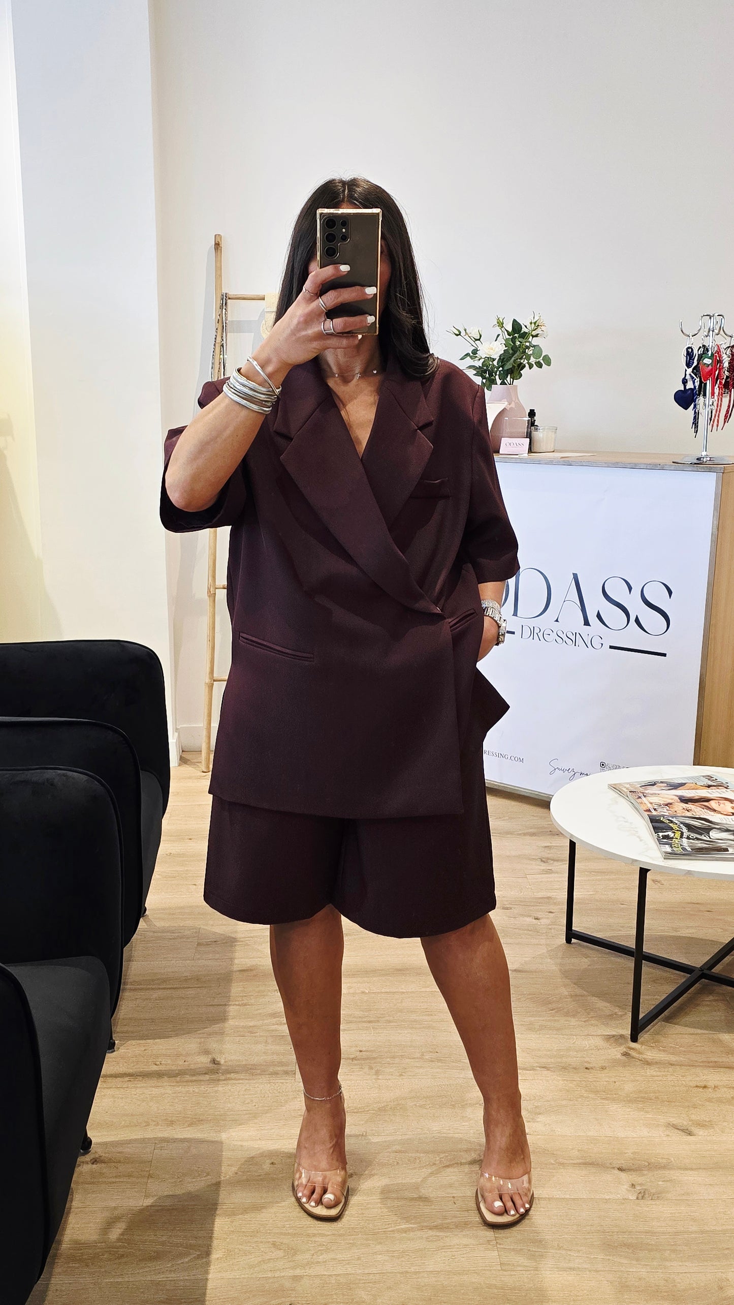 Blazer manches courtes structuré – Aubergine