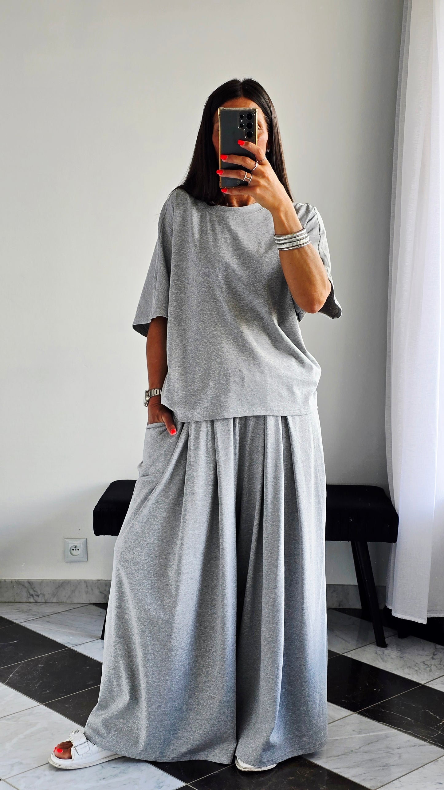 T-shirt oversize Gris chiné en 100 % coton – Maille jersey