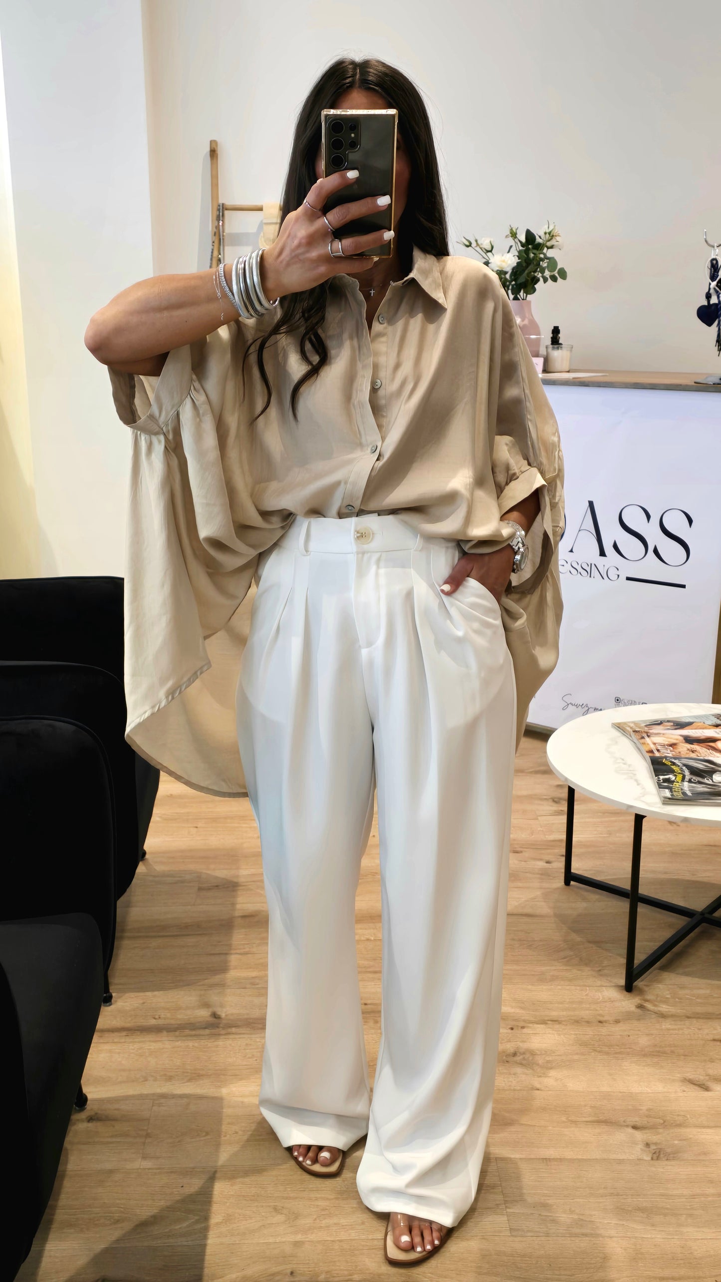 Chemise oversize fluide beige