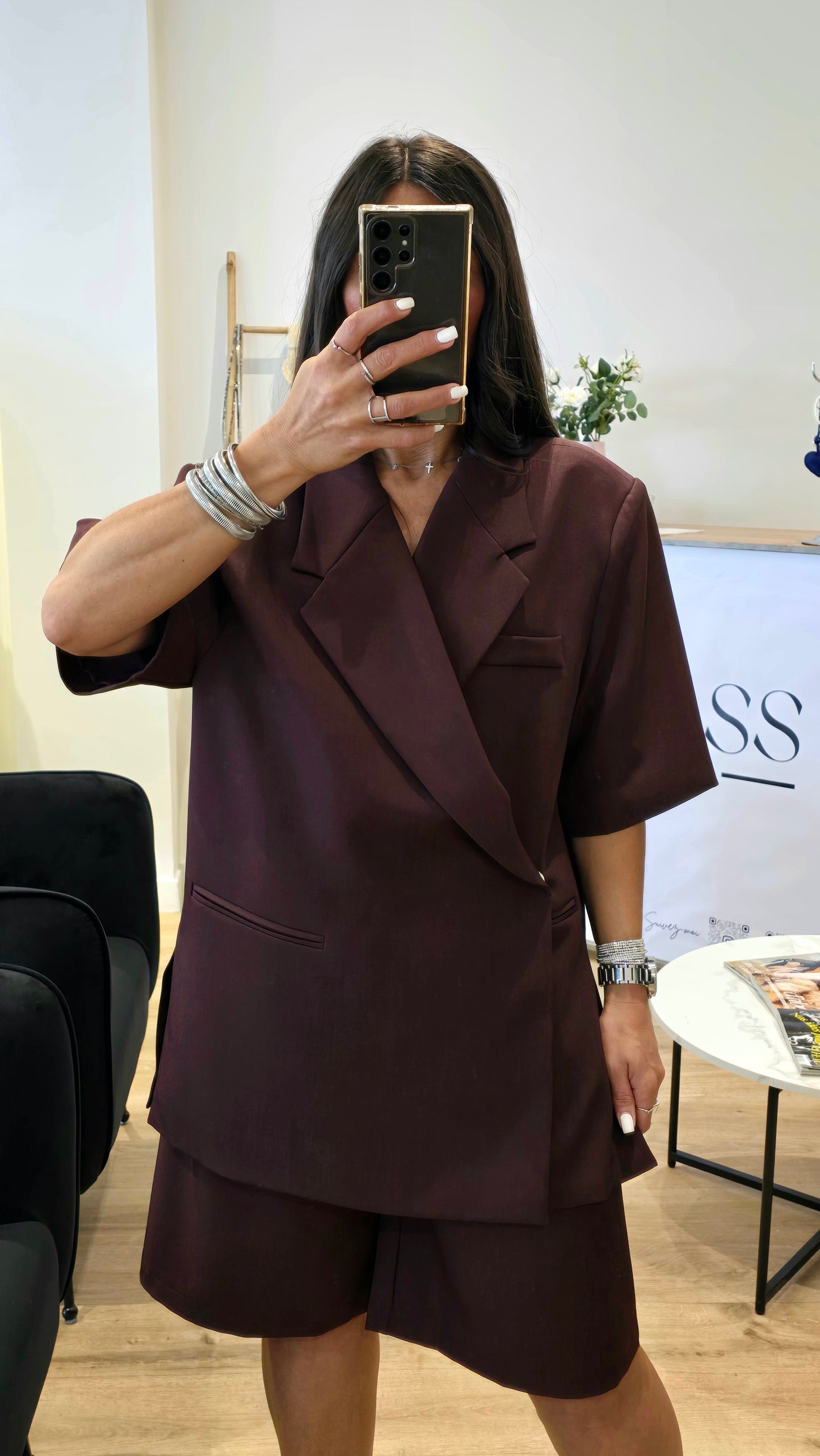 Blazer manches courtes structuré – Aubergine