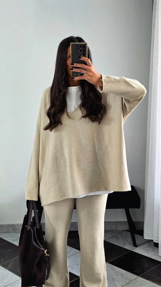 Ensemble Maille – Pull & Pantalon Beige