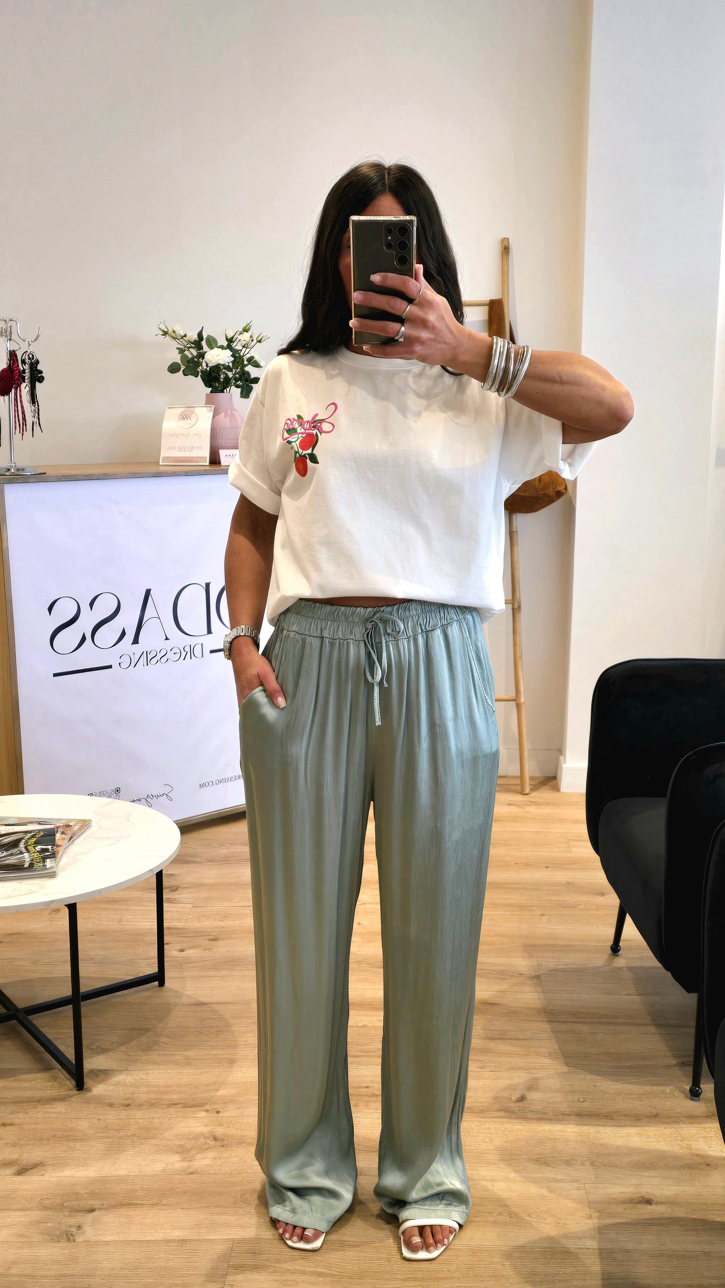 Pantalon Fluide En 100% Viscose Vert Sauge – Made In Italy