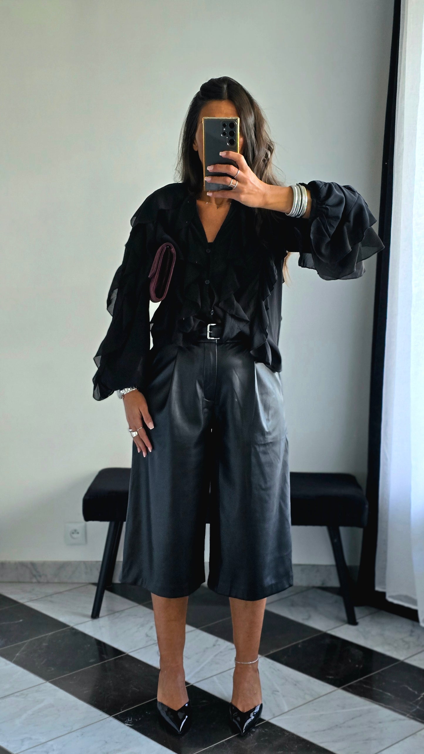 Bermuda Simili Cuir Noir