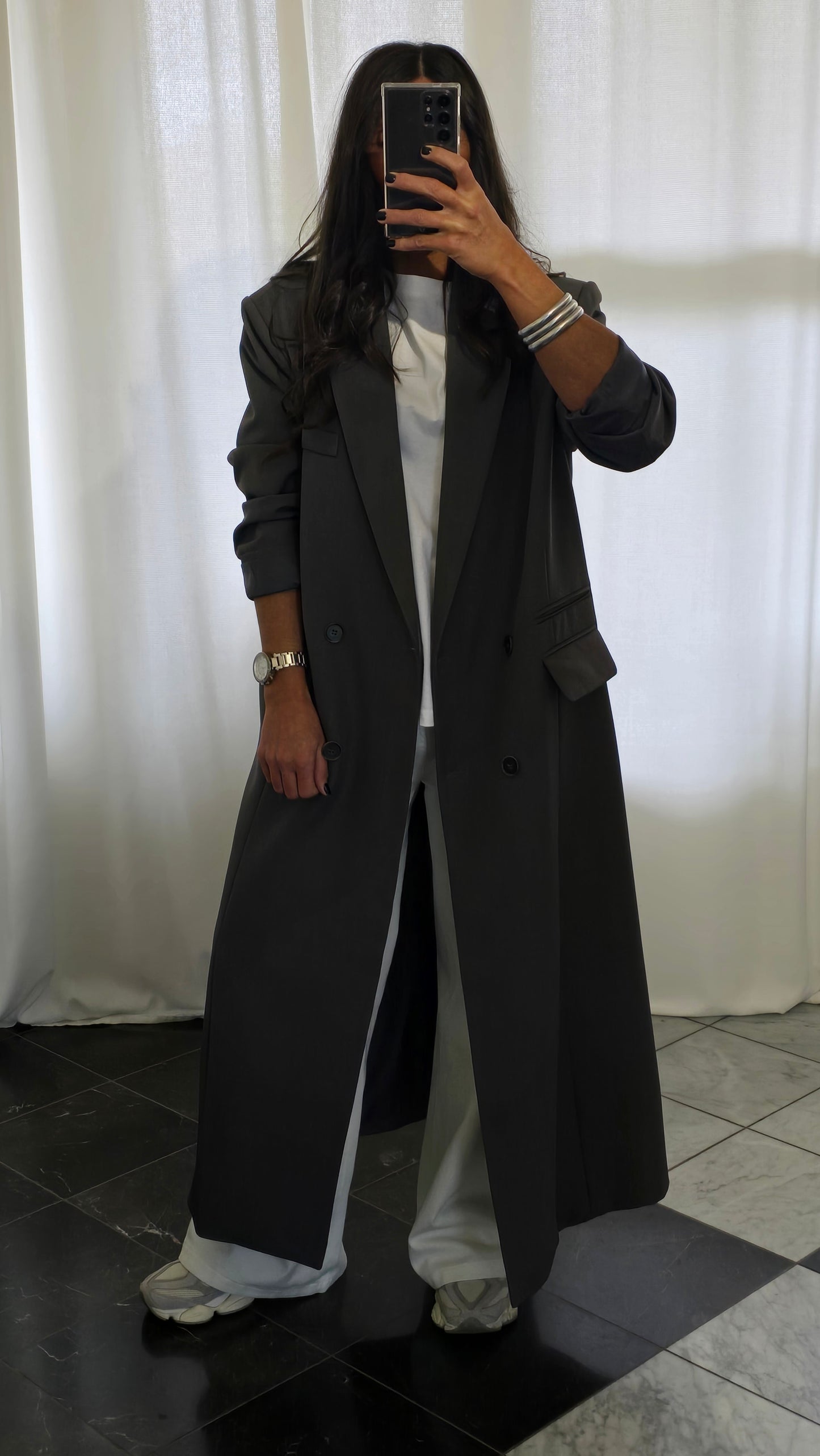 Blazer Long Zara Gris