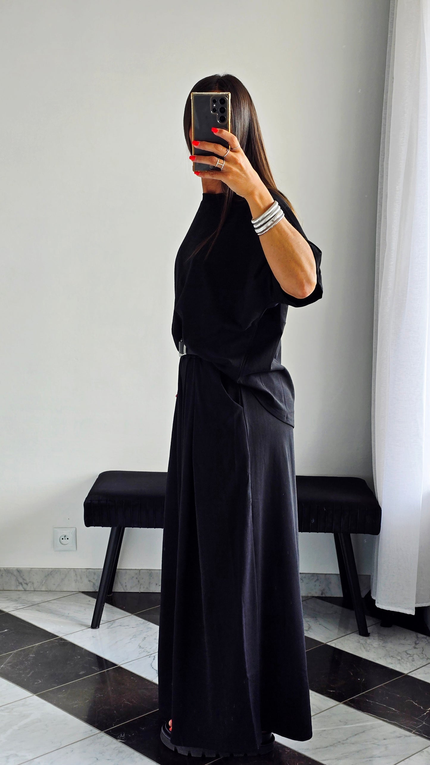 Pantalon large fluide en 100 % coton – Noir