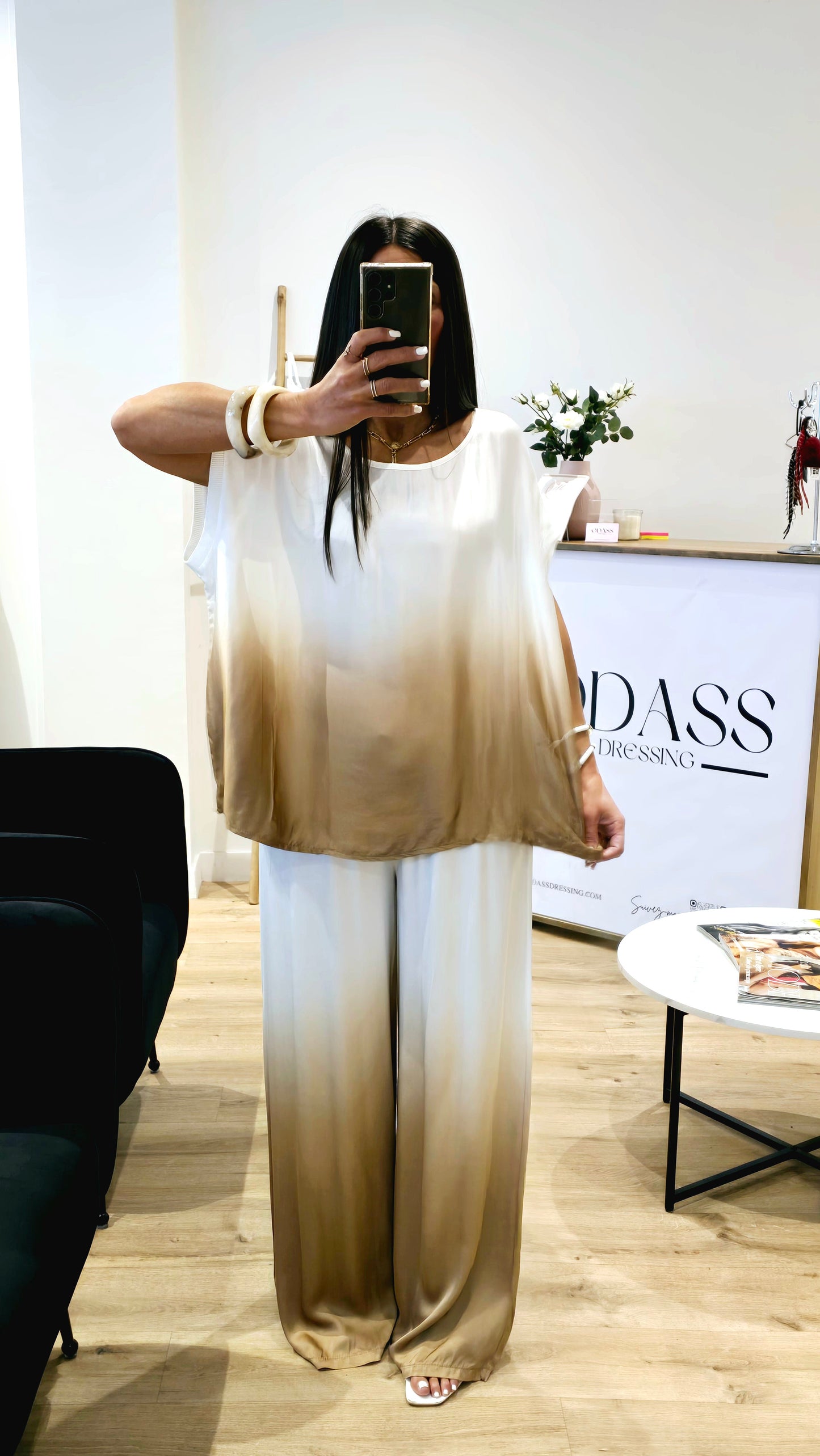 Top Fluide Dégradé Caramel – Viscose & Soie – Fabriqué en Italie