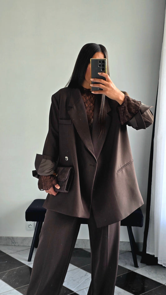 Blazer Croisé Oversize – Chocolat Profond