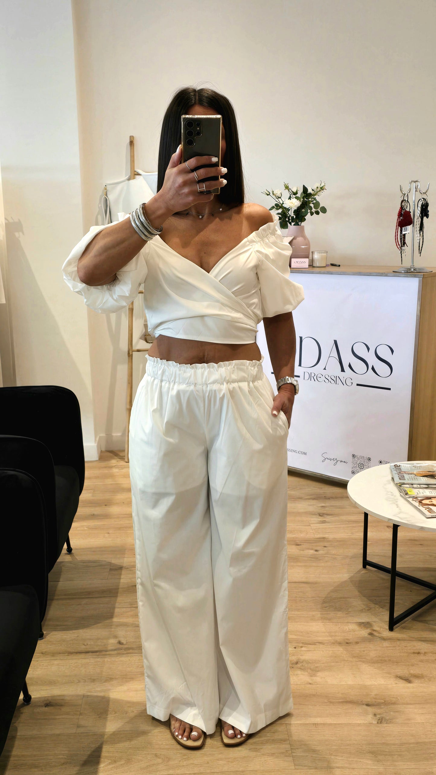 Ensemble 2 pièces coton blanc – Haut noué et pantalon large
