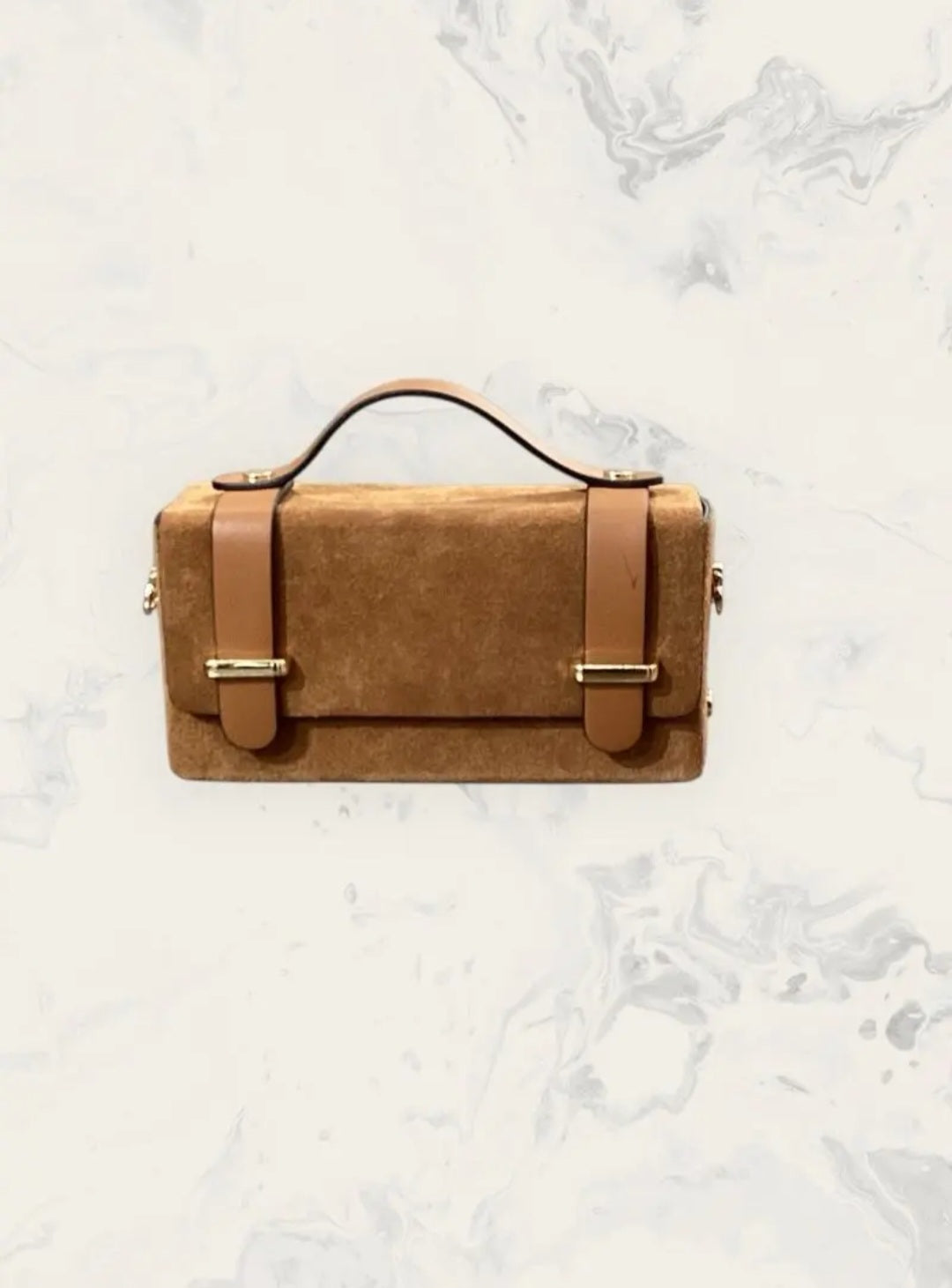 Mini Sac Coffret en Cuir Suédé Camel – Fabriqué en Italie 🇮🇹