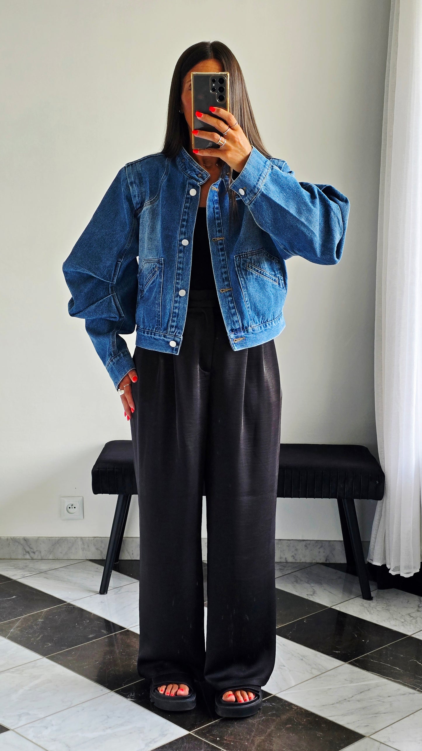 Veste en jean structurée – Détails manches sculptées