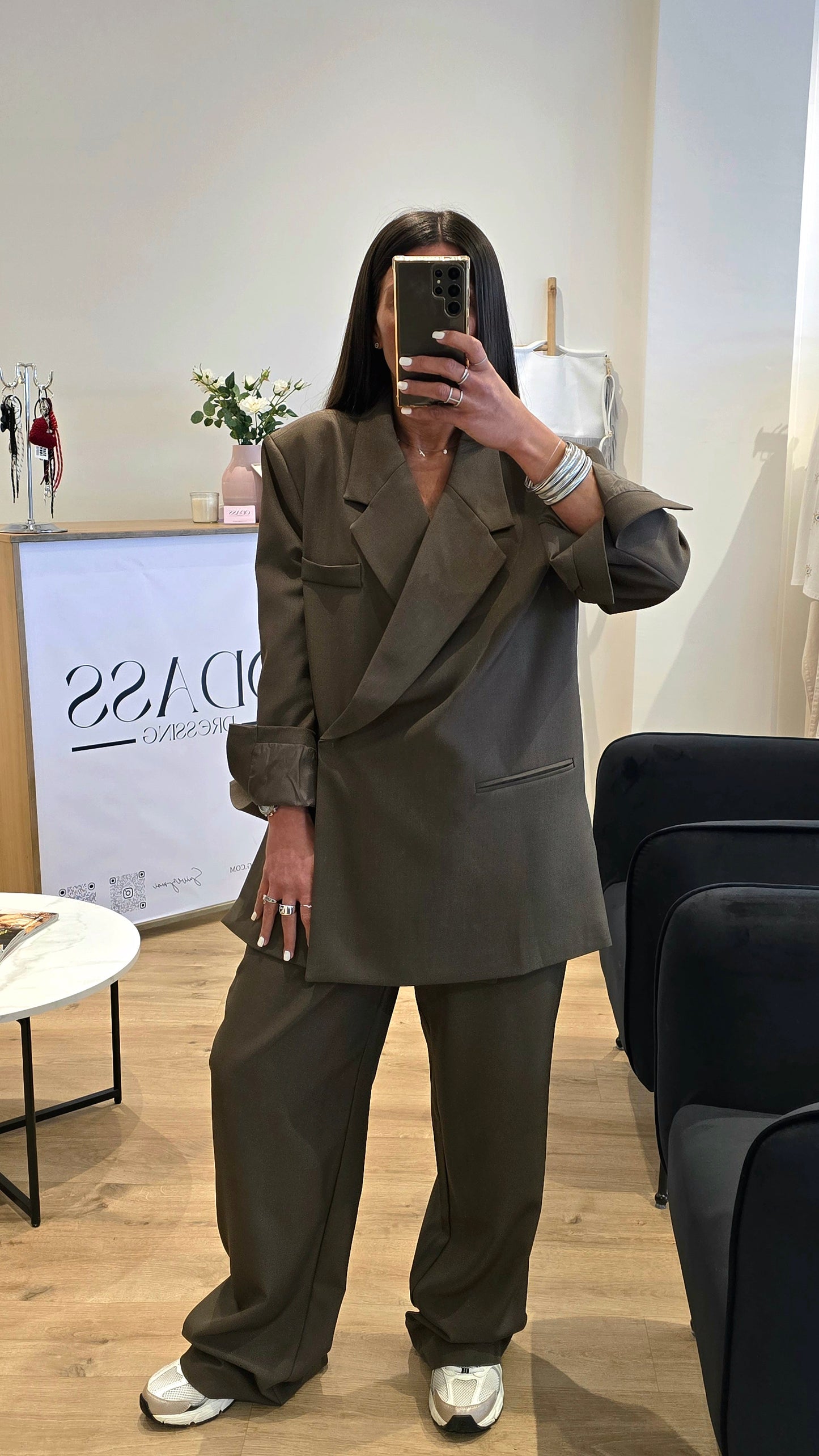 Pantalon Tailleur Large Marron Clair