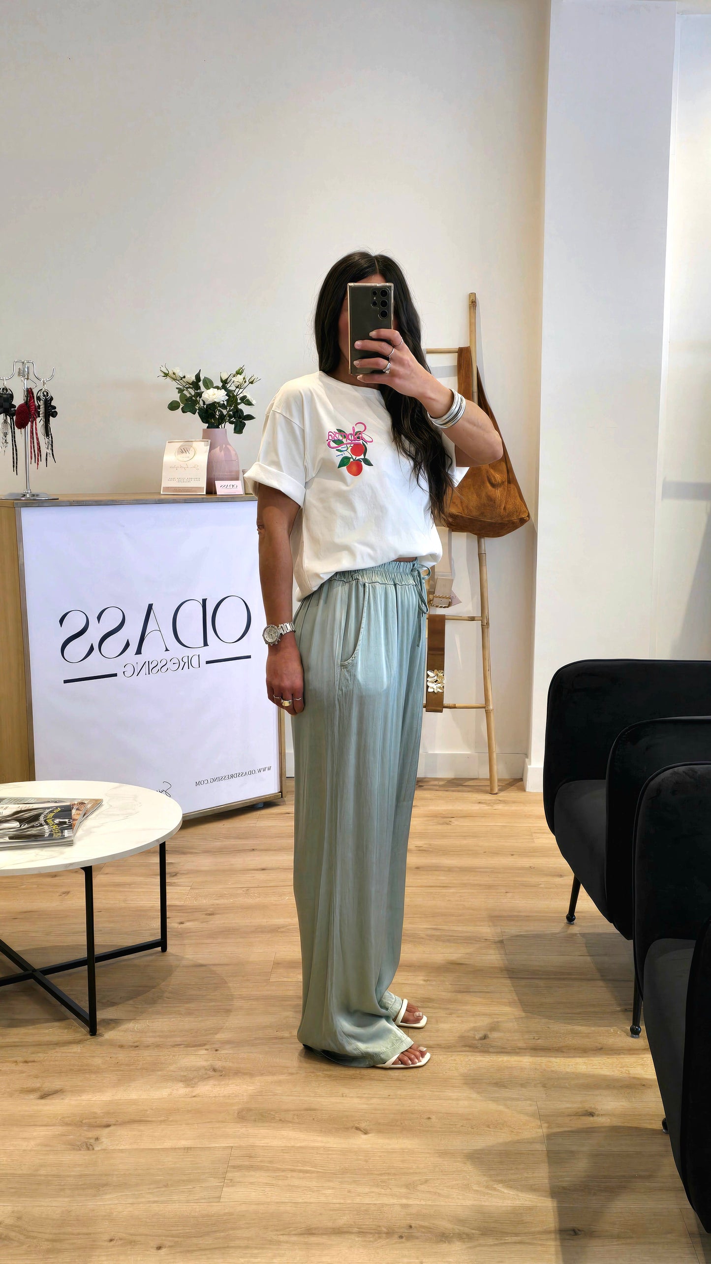 Pantalon Fluide En 100% Viscose Vert Sauge – Made In Italy