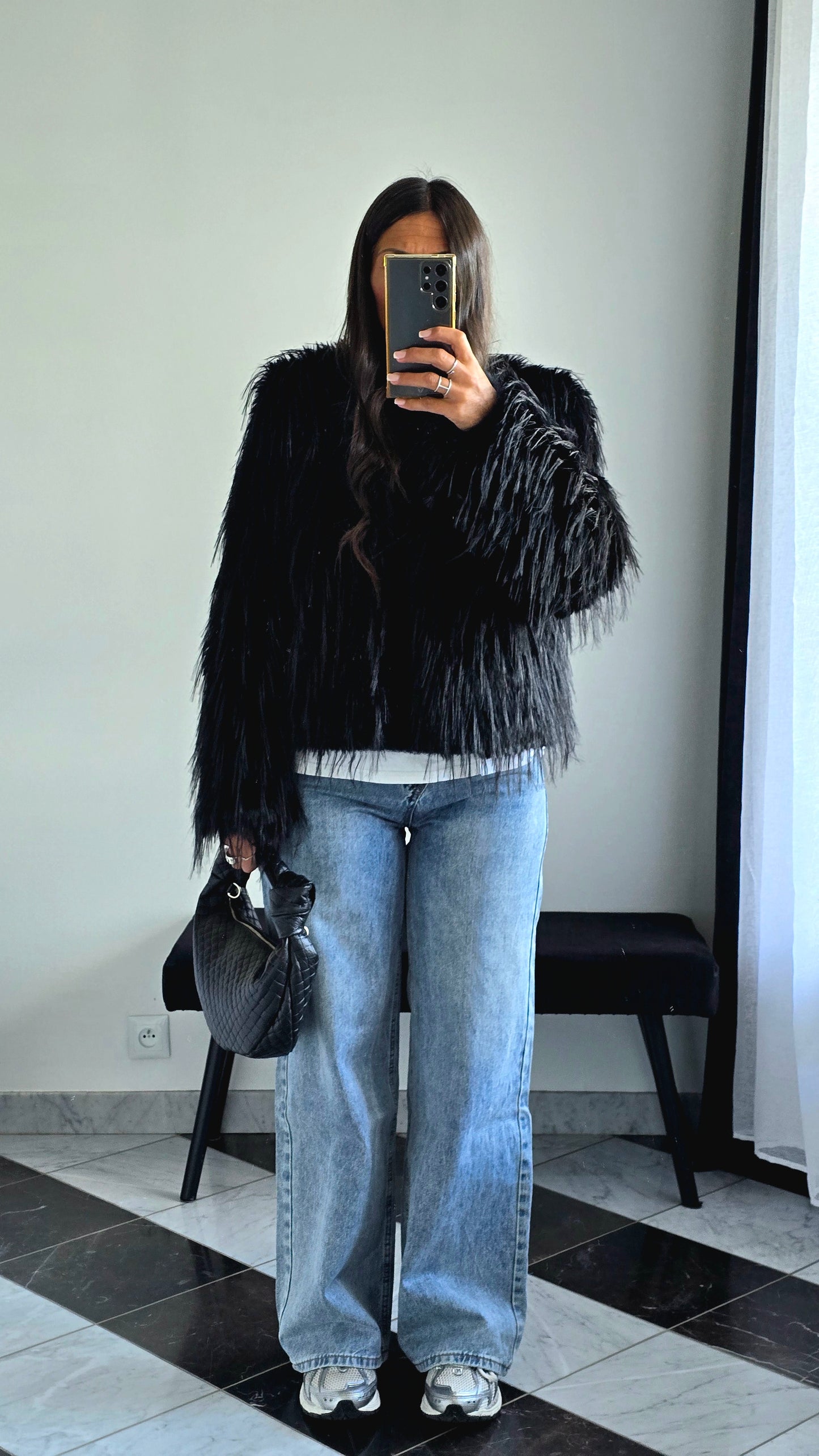 Veste Fausse Fourrure Noire