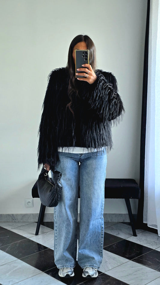 Veste Fausse Fourrure Noire