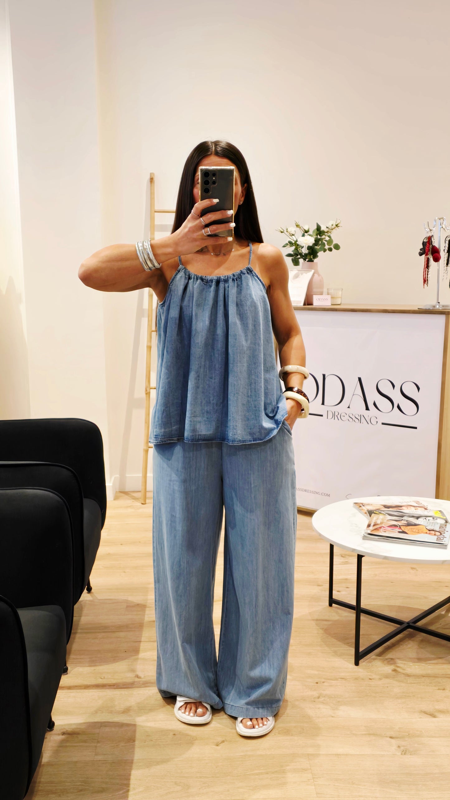 Top Aérien à Nouer – Bleu Denim Clair
