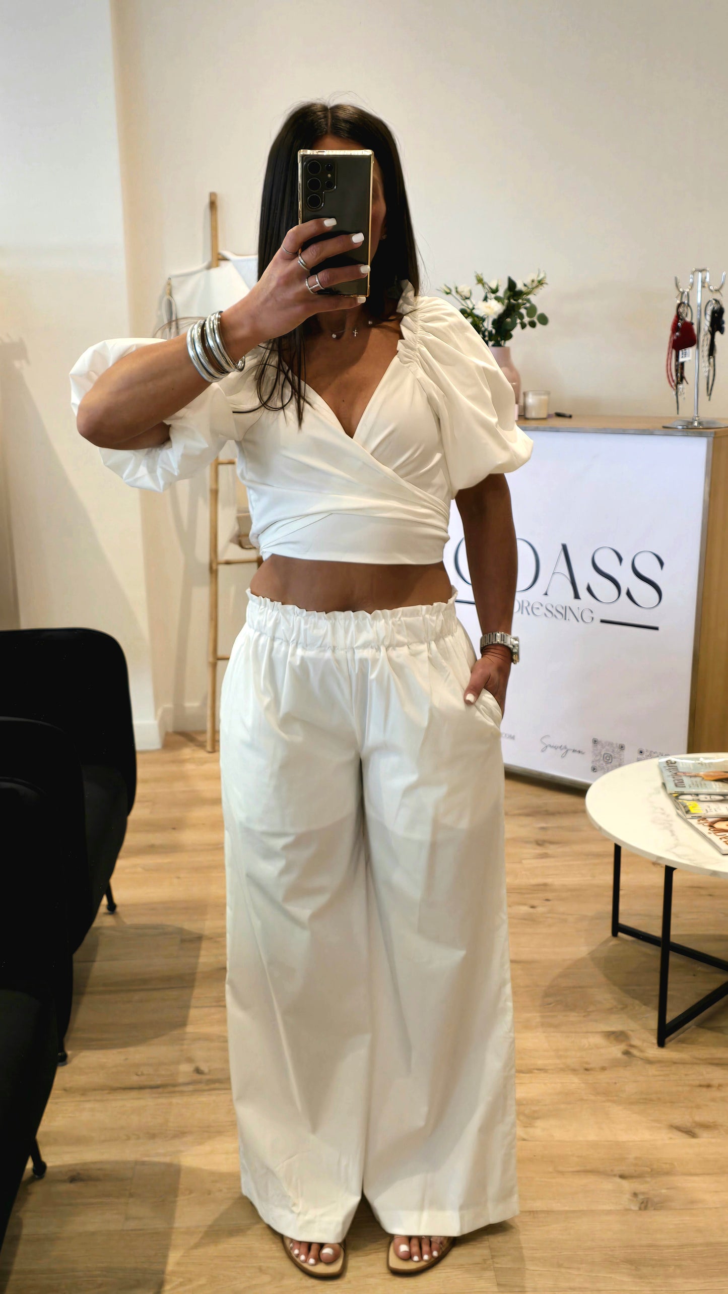 Ensemble 2 pièces coton blanc – Haut noué et pantalon large