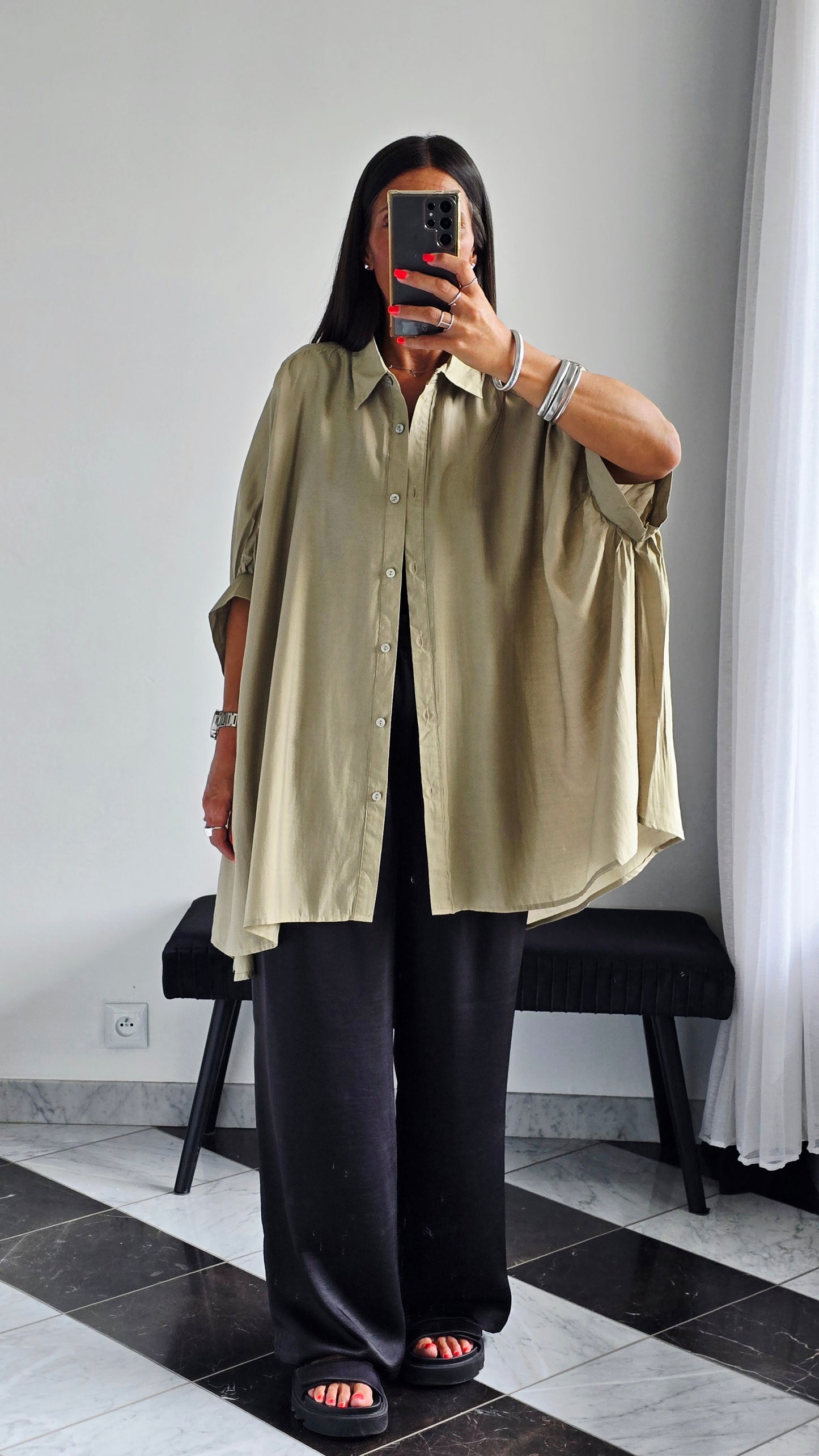 Chemise oversize fluide Kaki clair