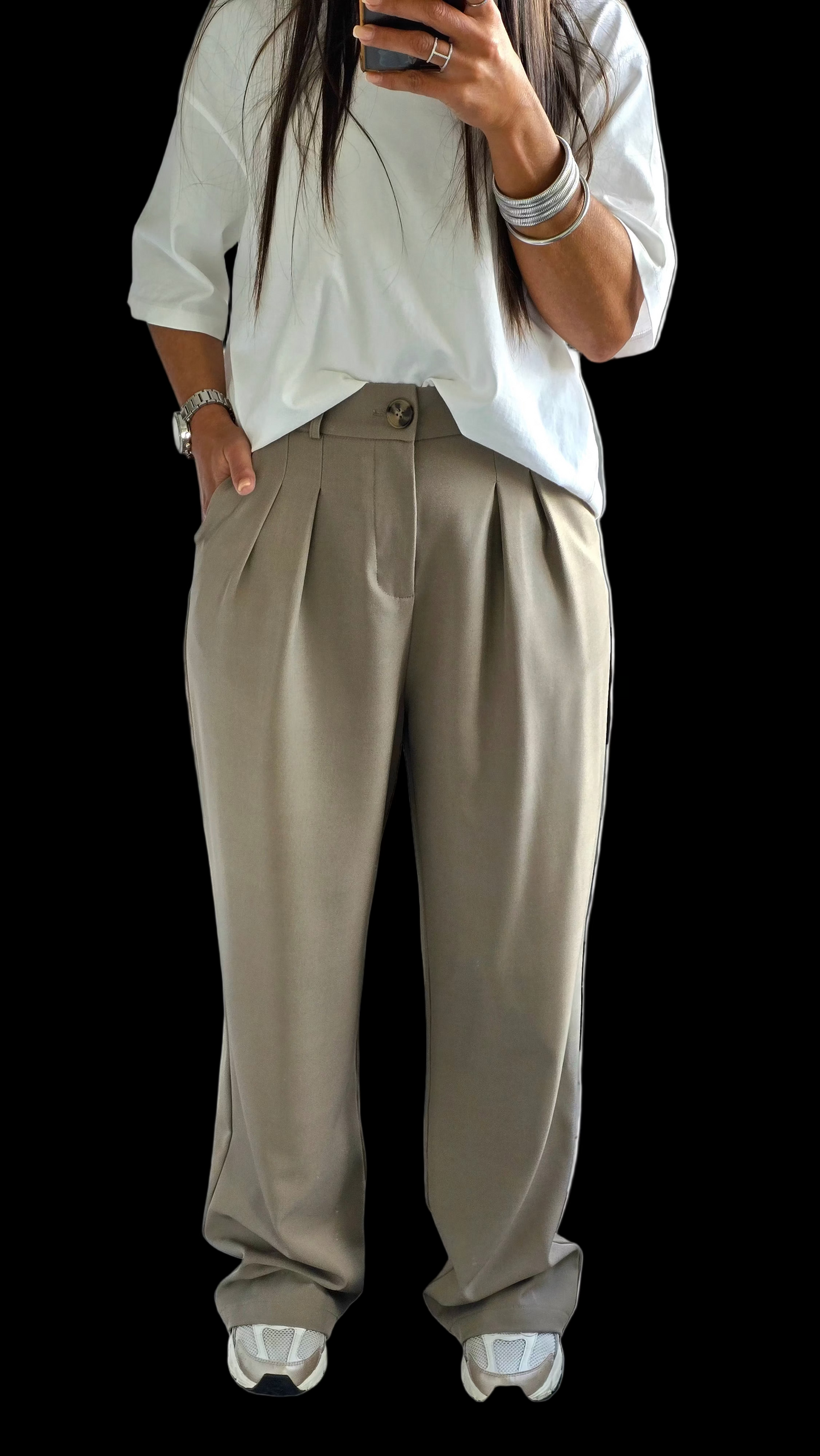 Pantalon Tailleur Évasé – Taupe Élégant