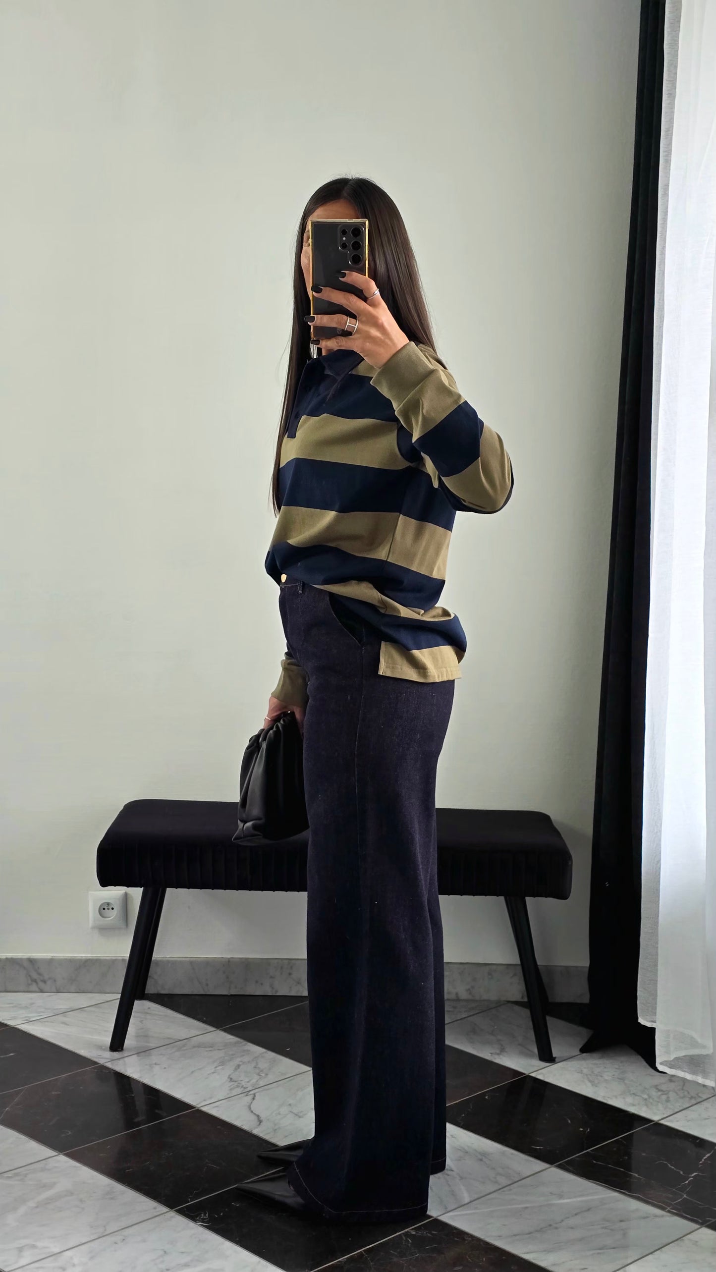 Polo Oversize Rayé – Kaki & Marine