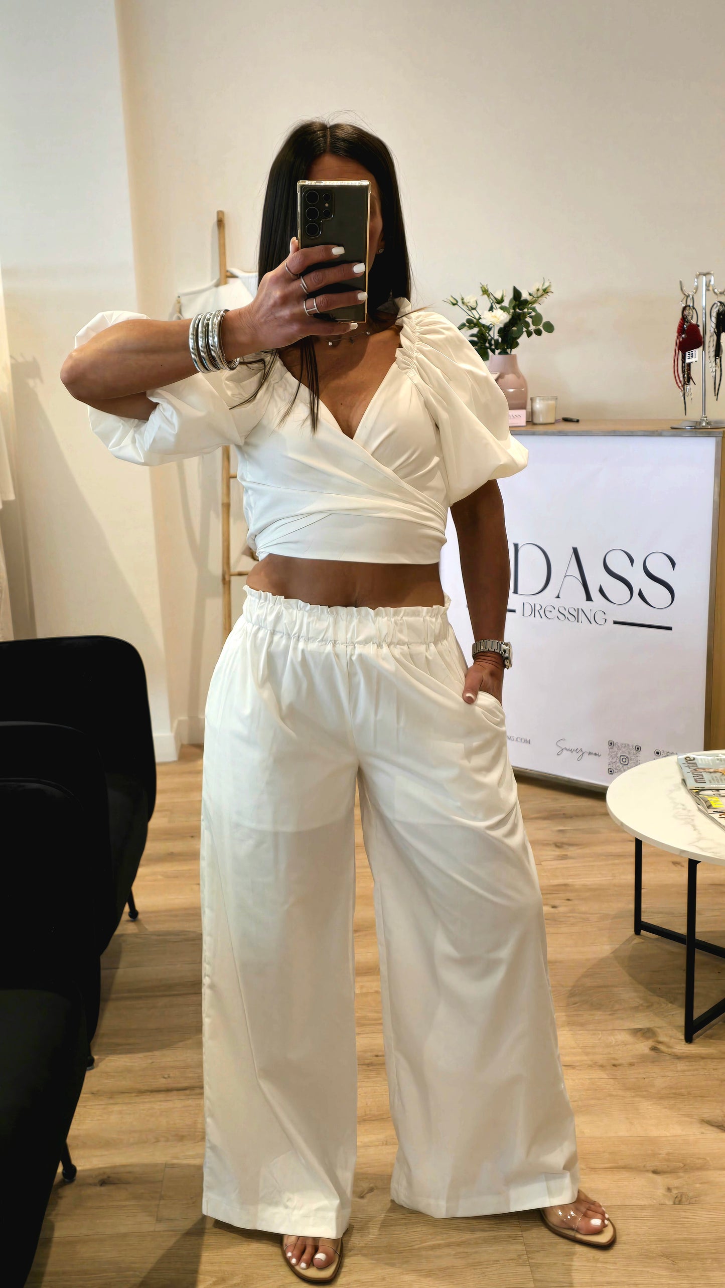 Ensemble 2 pièces coton blanc – Haut noué et pantalon large