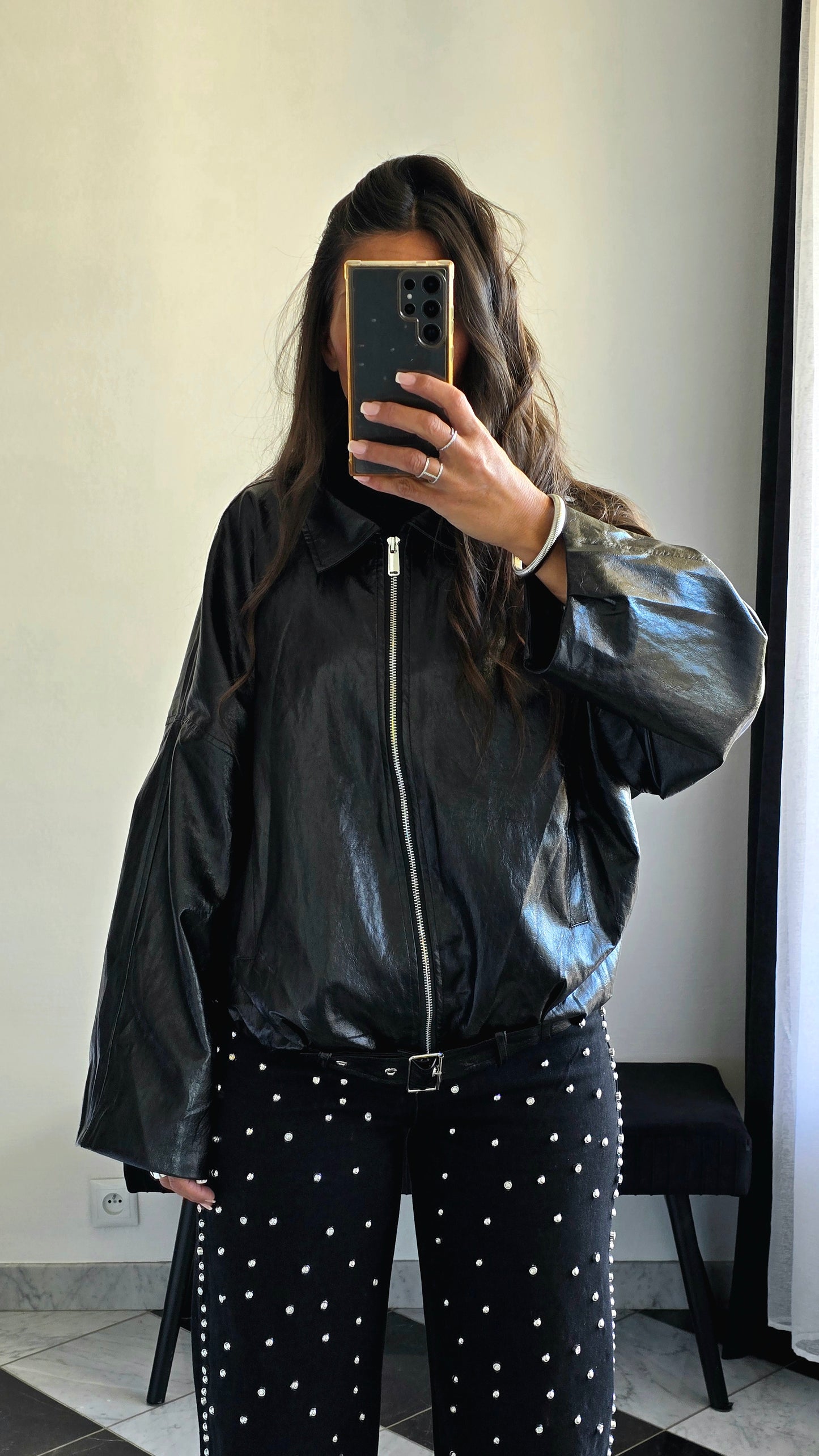 Veste oversize effet cuir noir – Style urbain & tendance