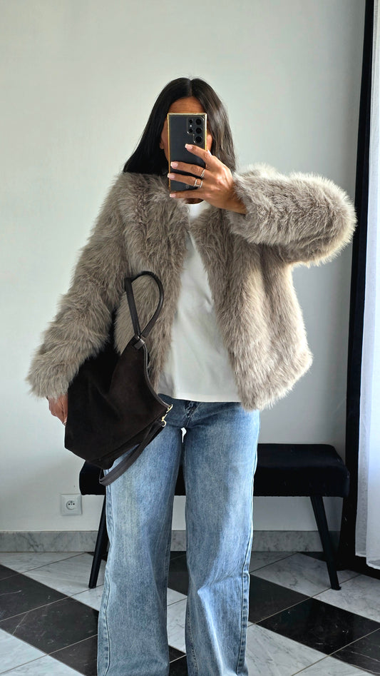 Veste Fausse Fourrure Taupe
