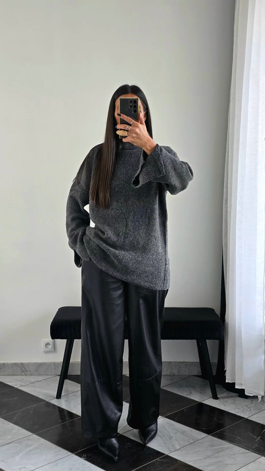 Pull Oversize Fentes – Gris Anthracite