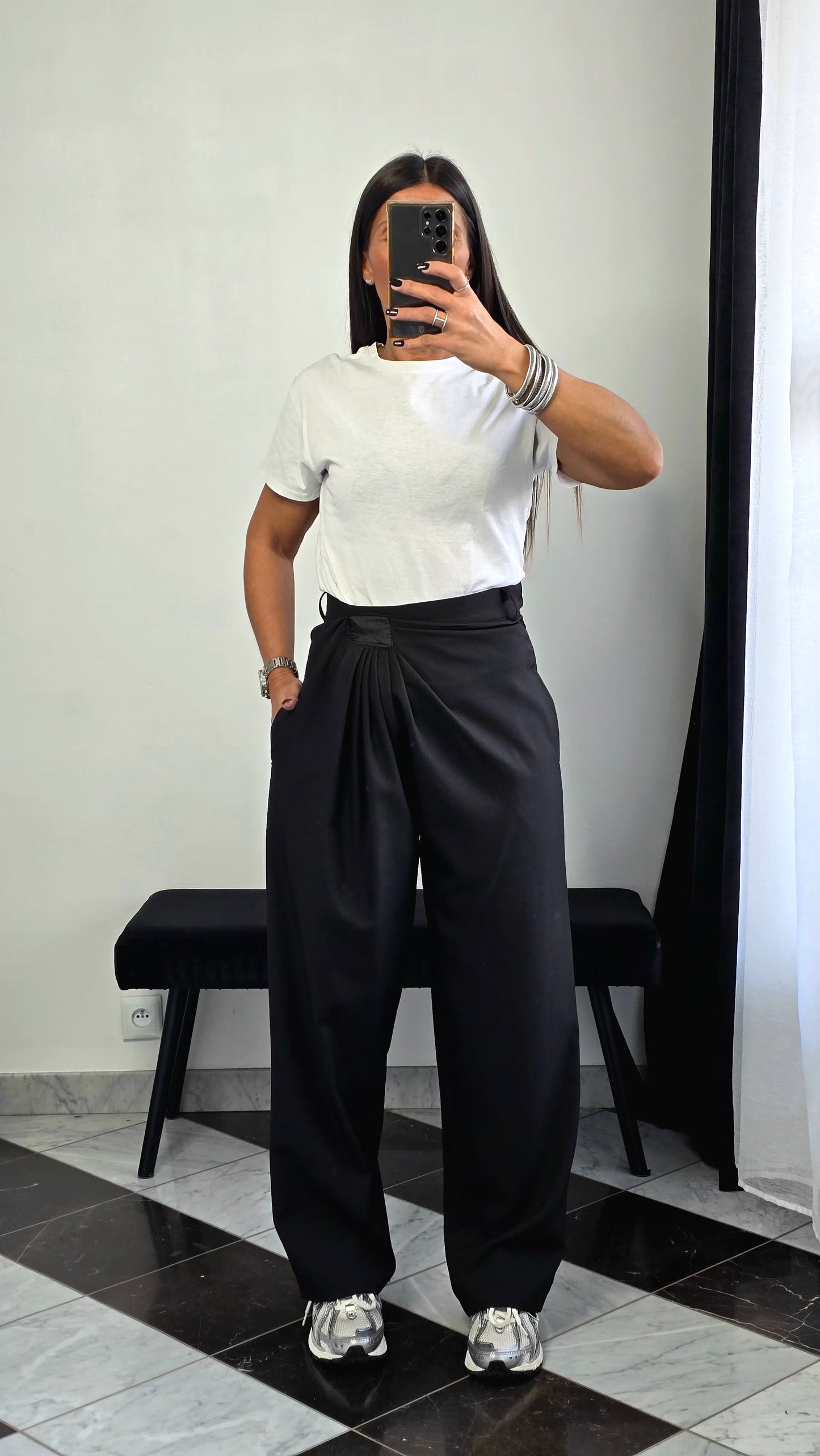 Pantalon Tailleur Oversize Plissé – Noir