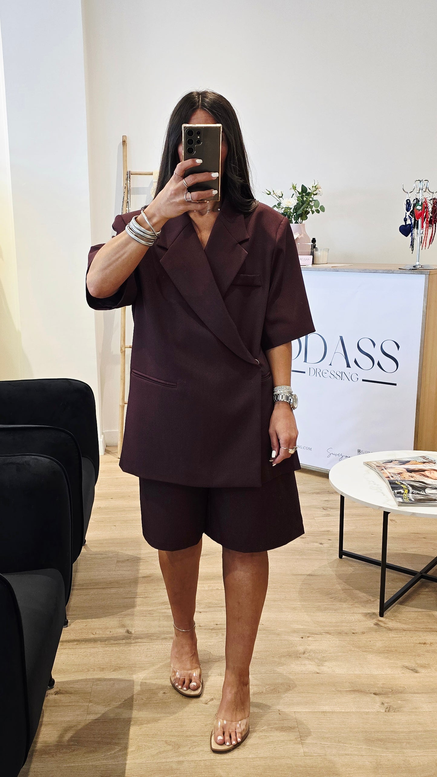 Blazer manches courtes structuré – Aubergine