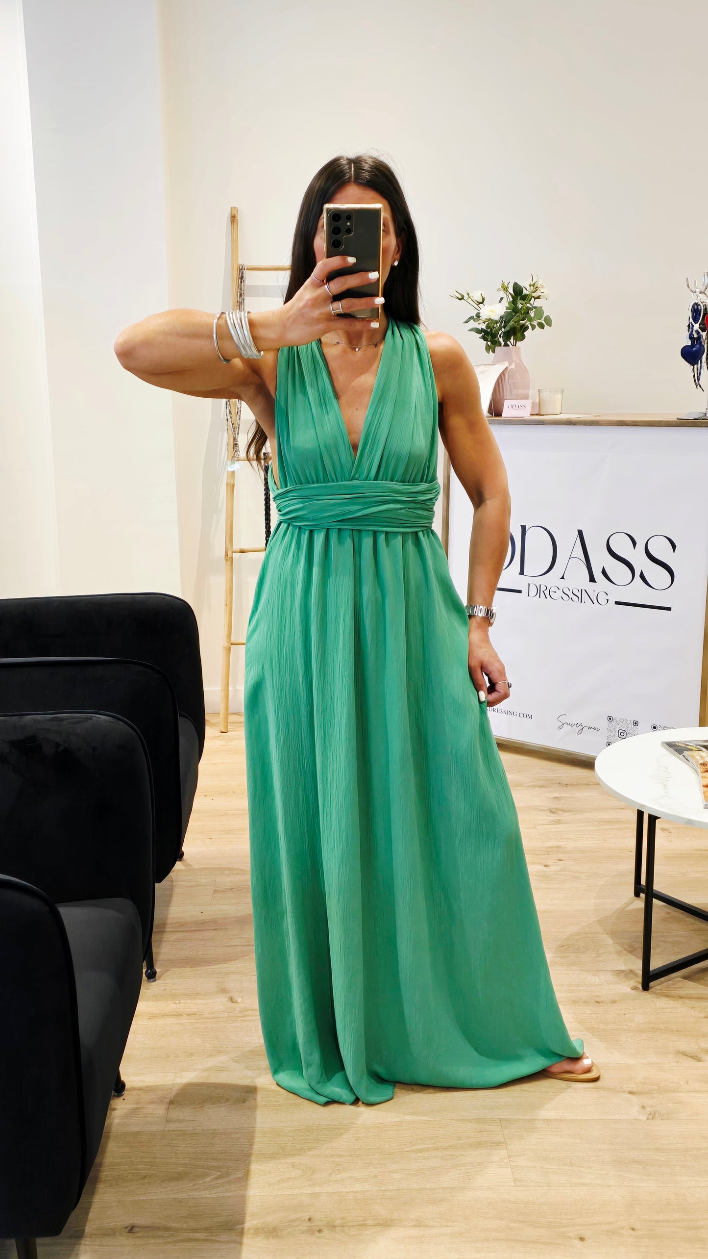 Robe dos nu en viscose – Vert émeraude