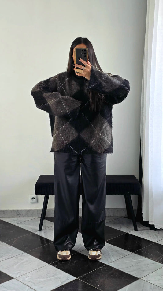 Pull Oversize Jacquard – Taupe Foncé