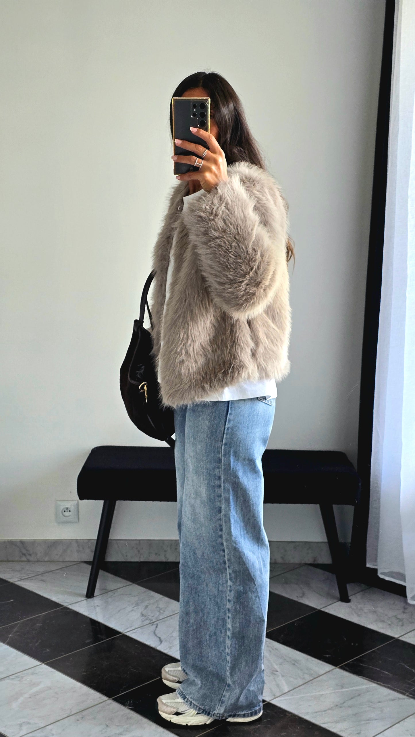 Veste Fausse Fourrure Taupe