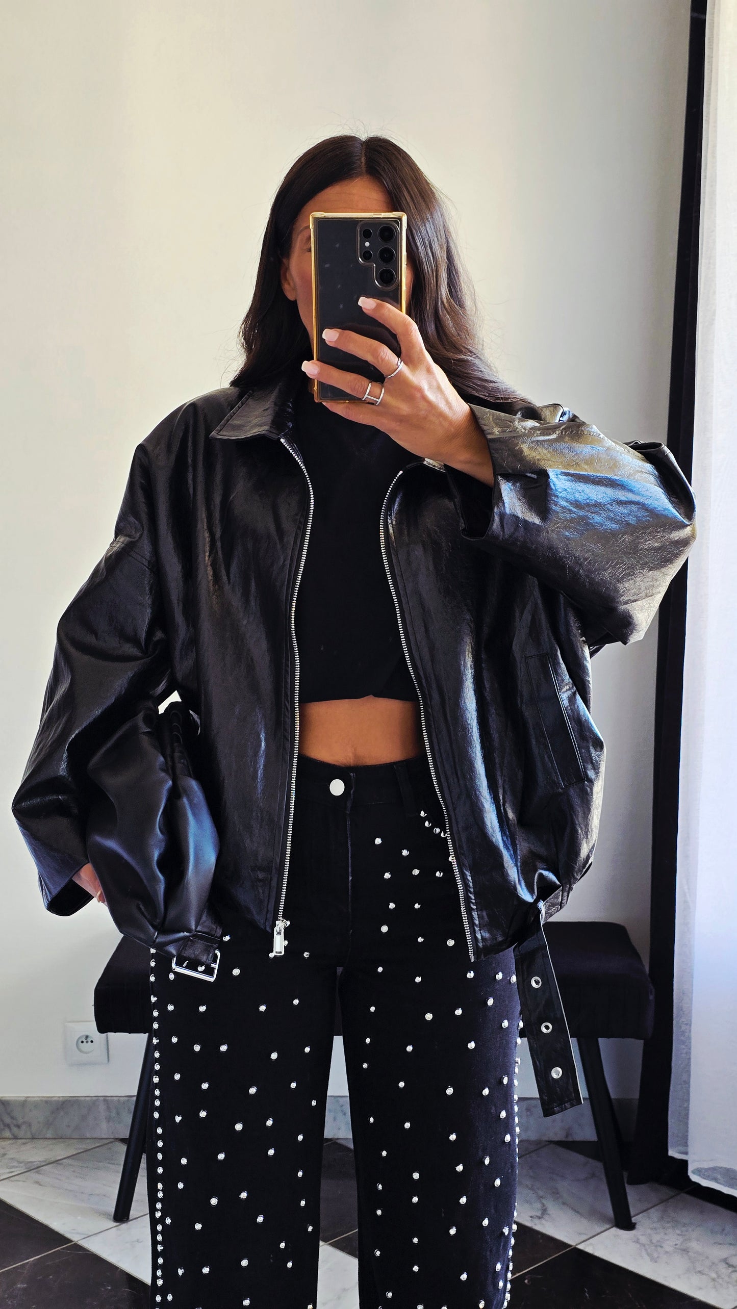 Veste oversize effet cuir noir – Style urbain & tendance