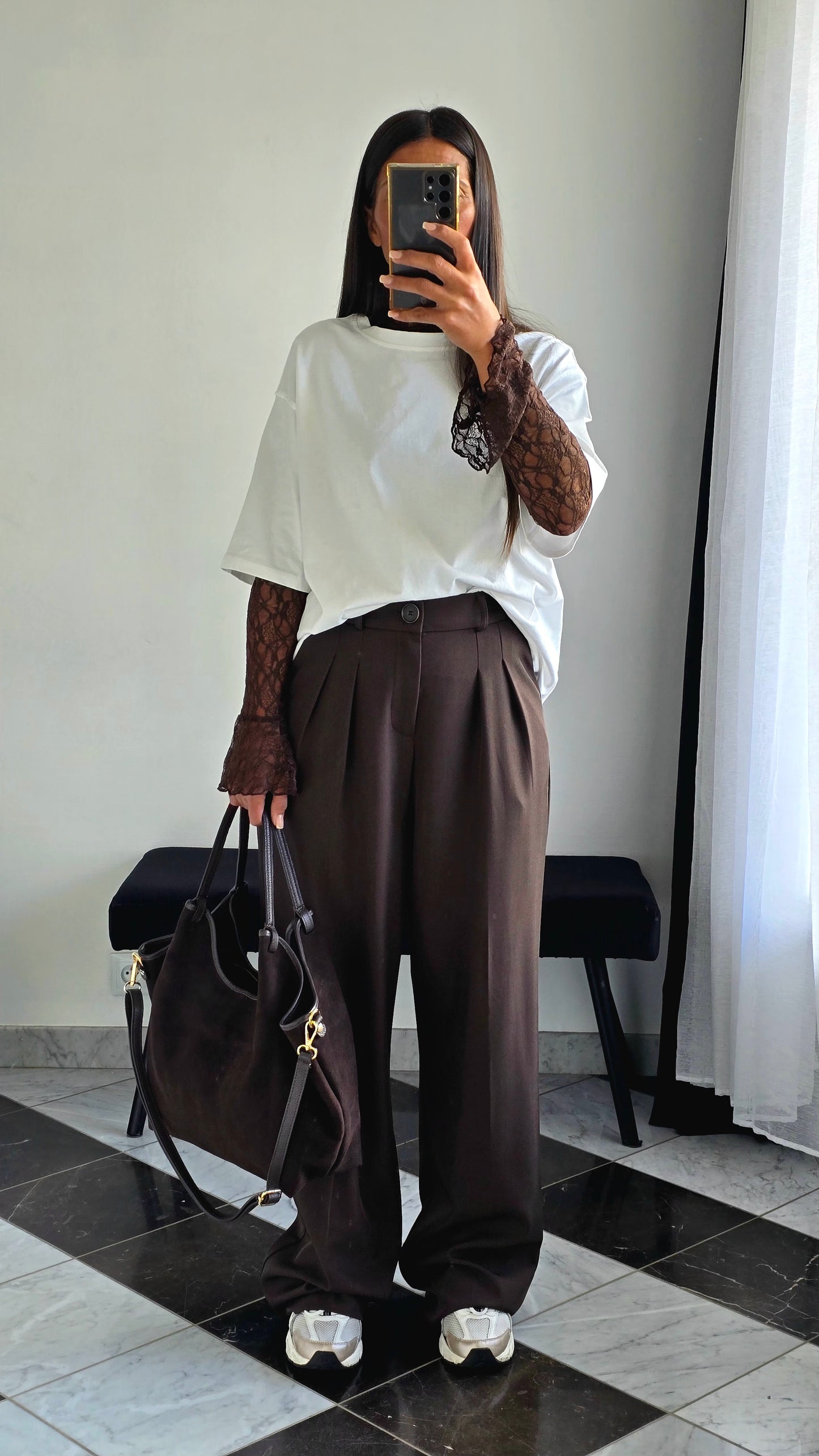 Pantalon Tailleur Évasé – Chocolat Profond