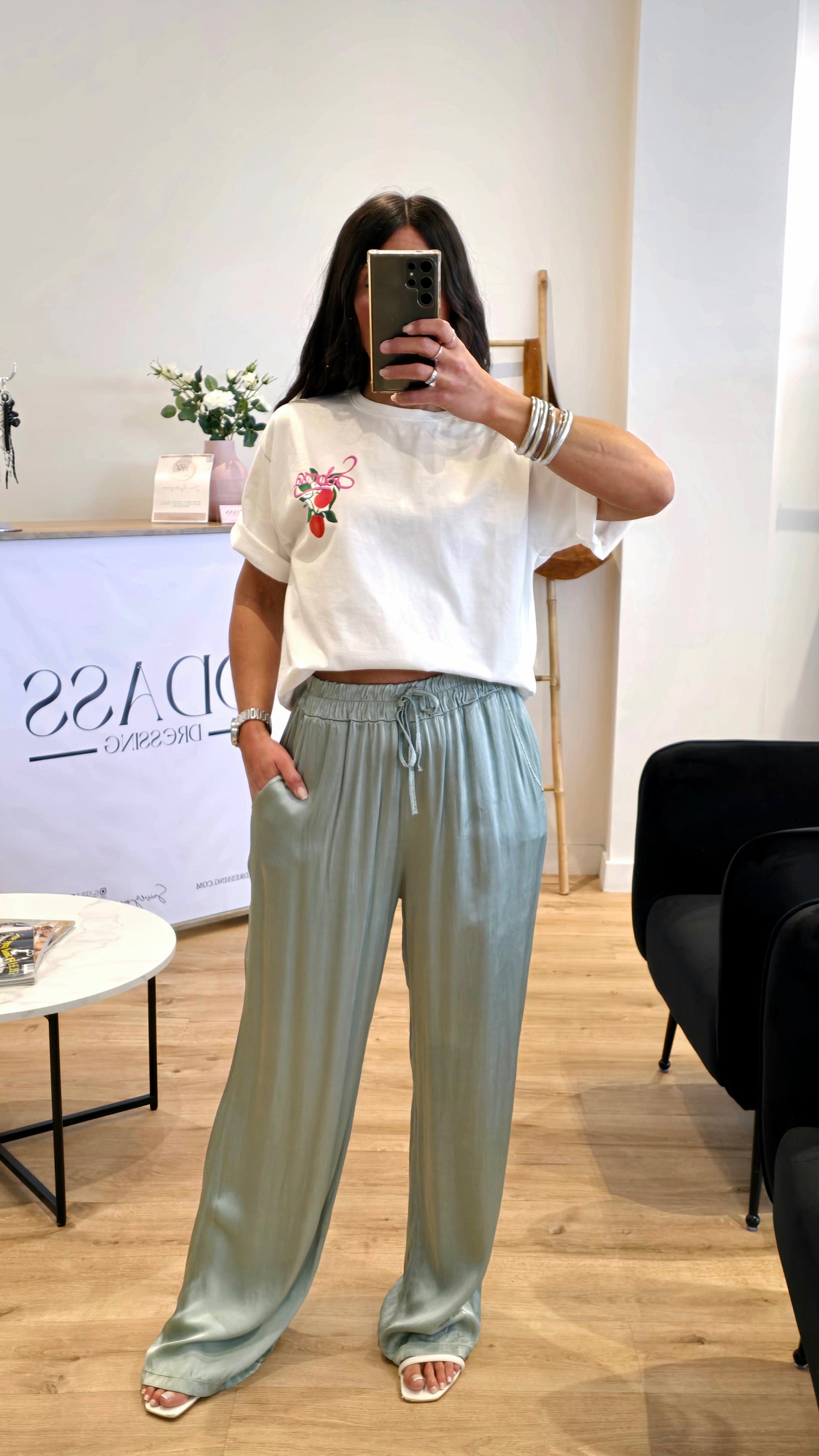 Pantalon Fluide En 100% Viscose Vert Sauge – Made In Italy