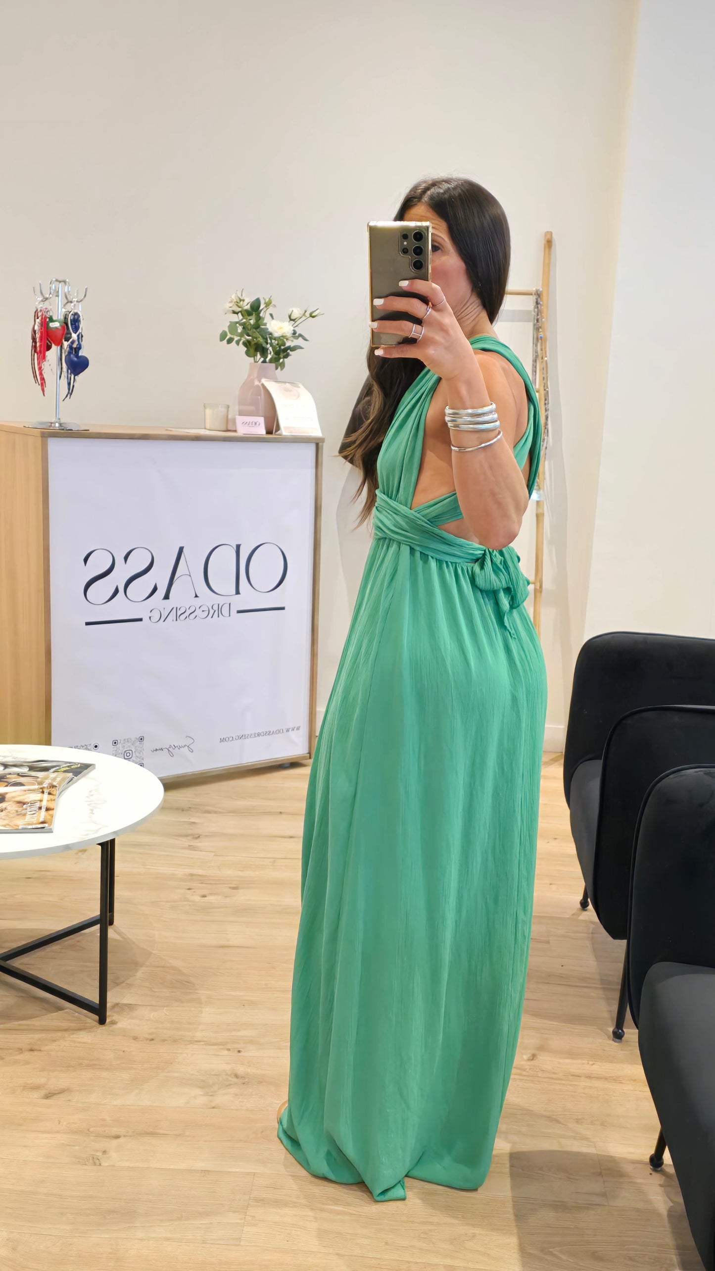 Robe dos nu en viscose – Vert émeraude