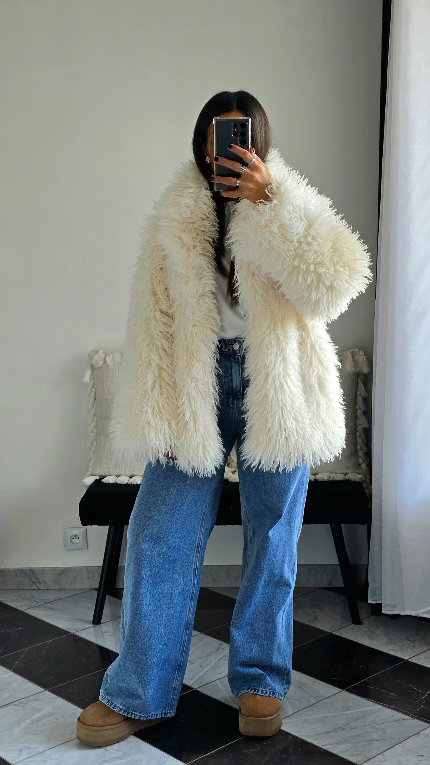 Veste fourrure effet mouton Selena Blanche