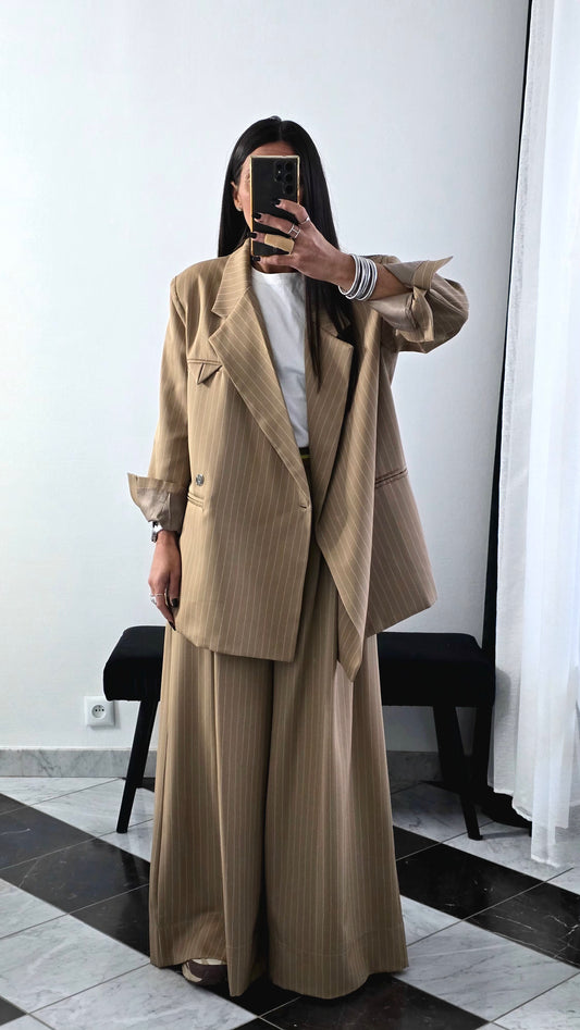 Blazer Oversize Rayé – Beige